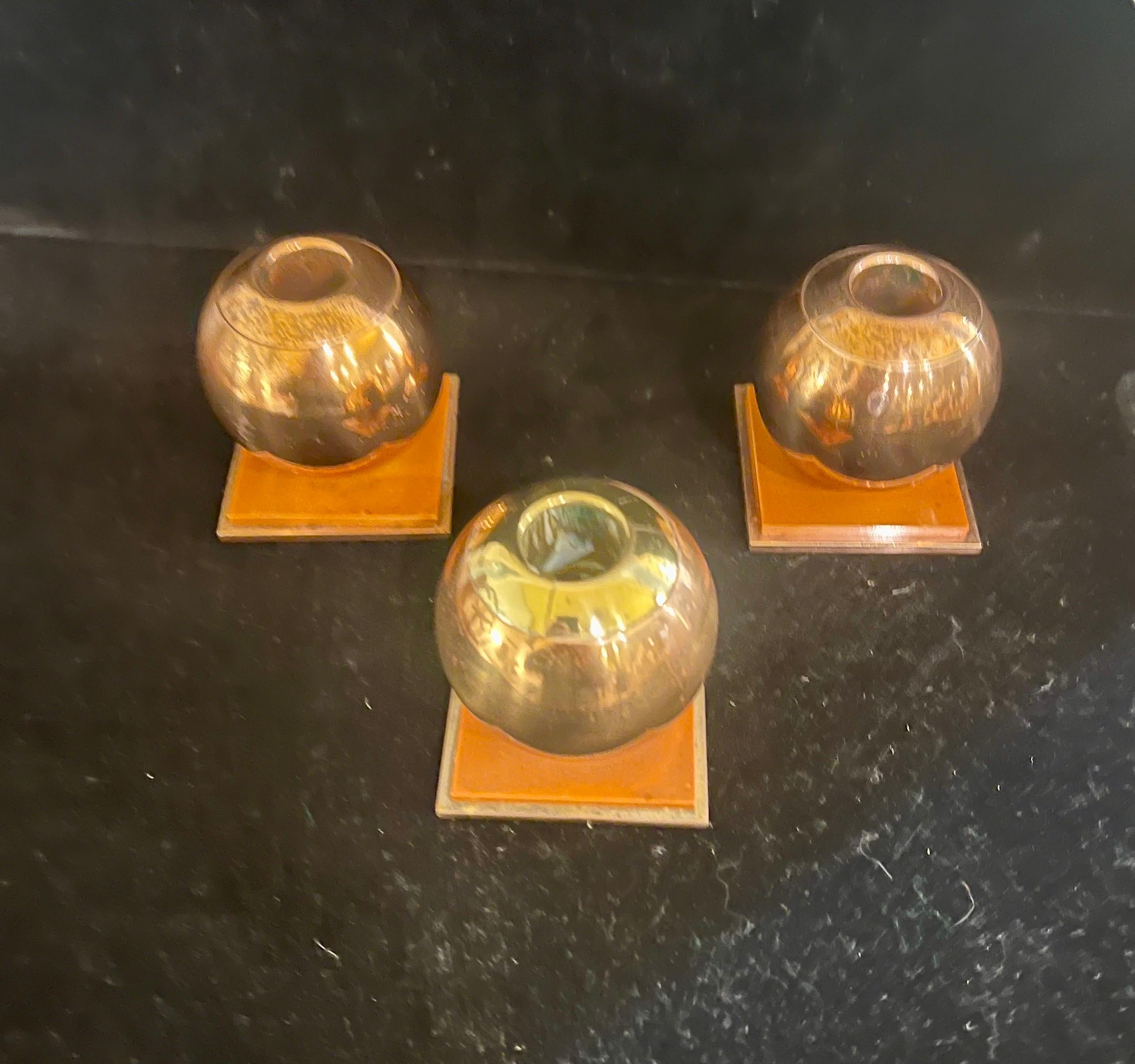 20th Century American Art Deco Set of 3 Candle Holders by Russel Wright for Chase For Sale