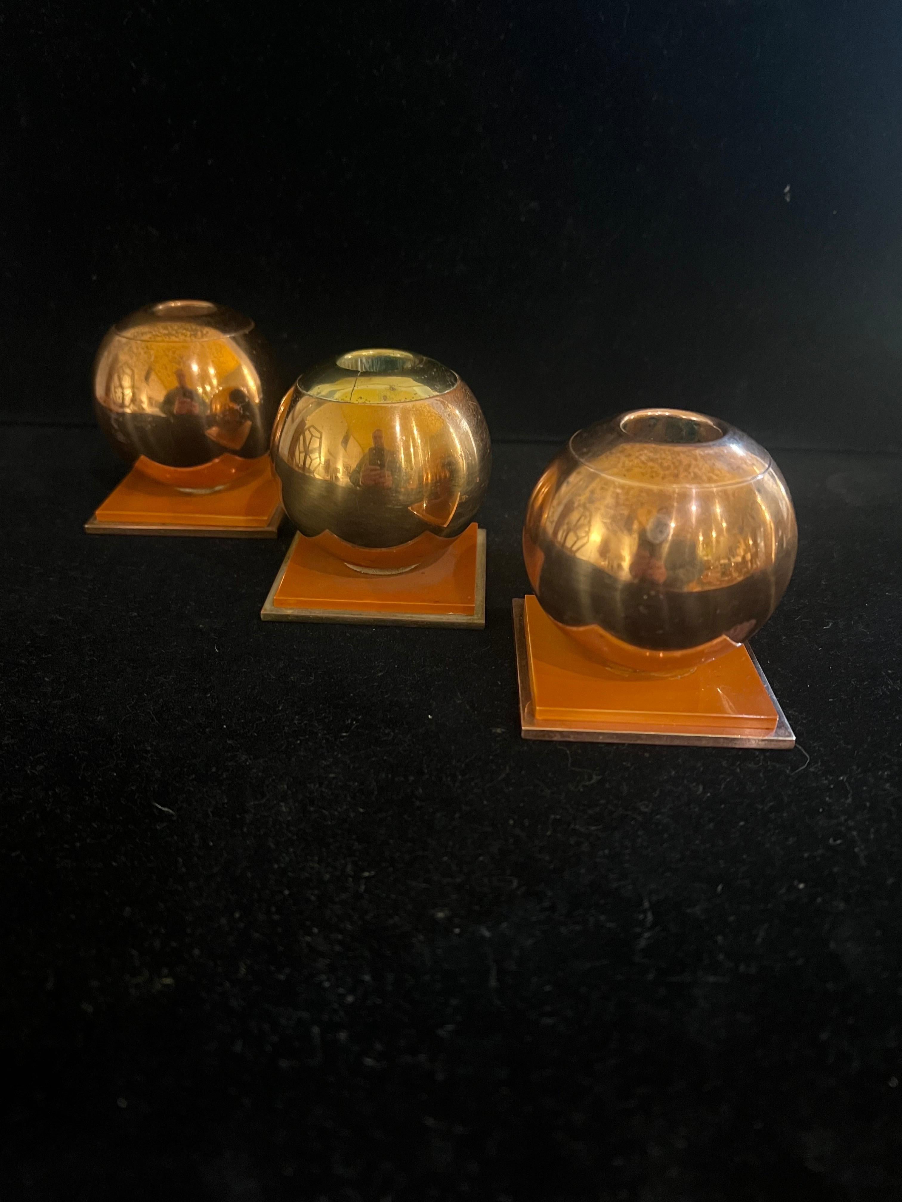 Bakelite American Art Deco Set of 3 Candle Holders by Russel Wright for Chase For Sale