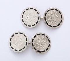 American Art Deco Silver and Black Enamel Cufflinks