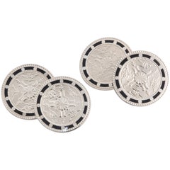 American Art Deco Silver and Black Enamel Cufflinks