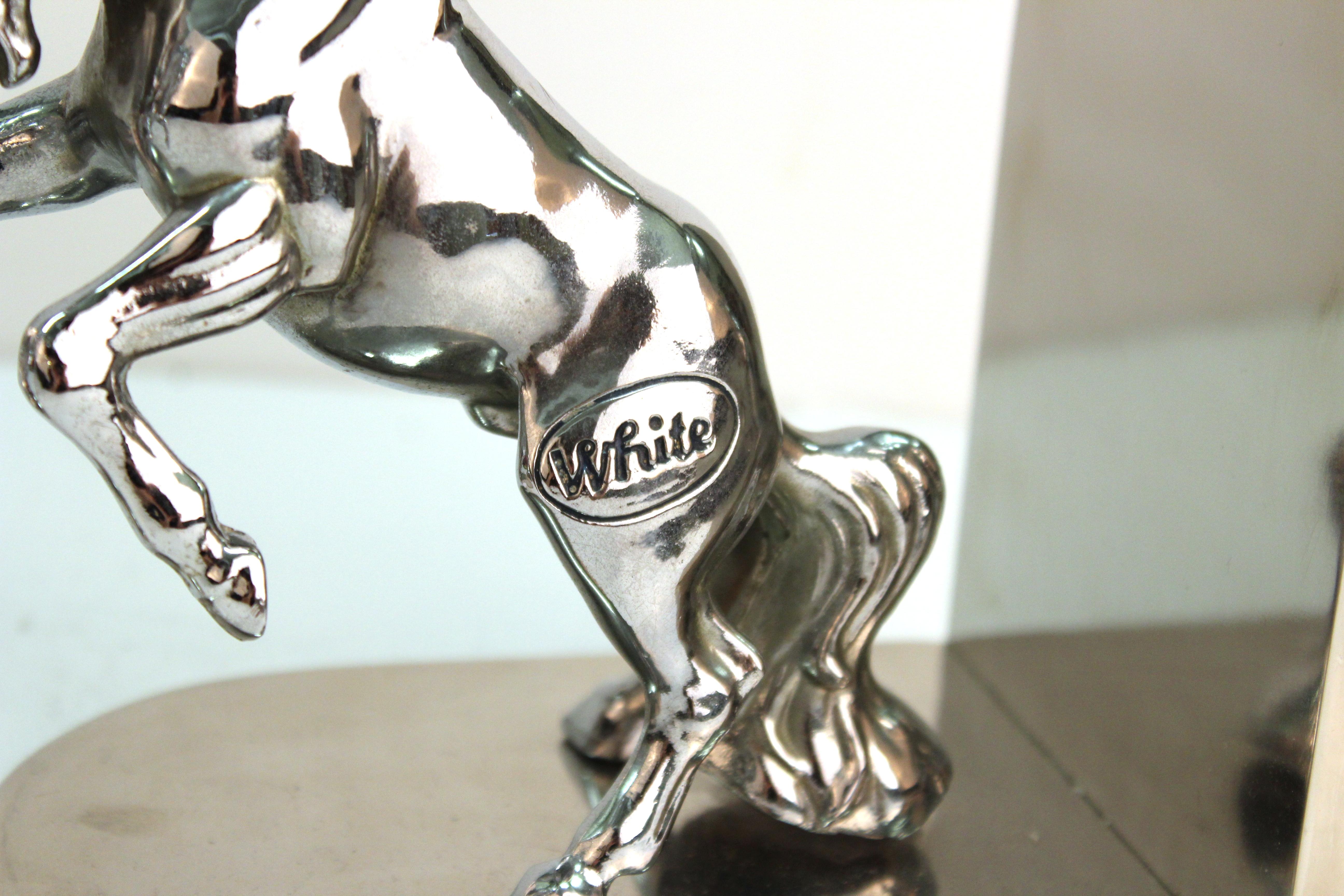 American Art Deco Silvered Bronze Horse Bookends Stamped 'White' 2