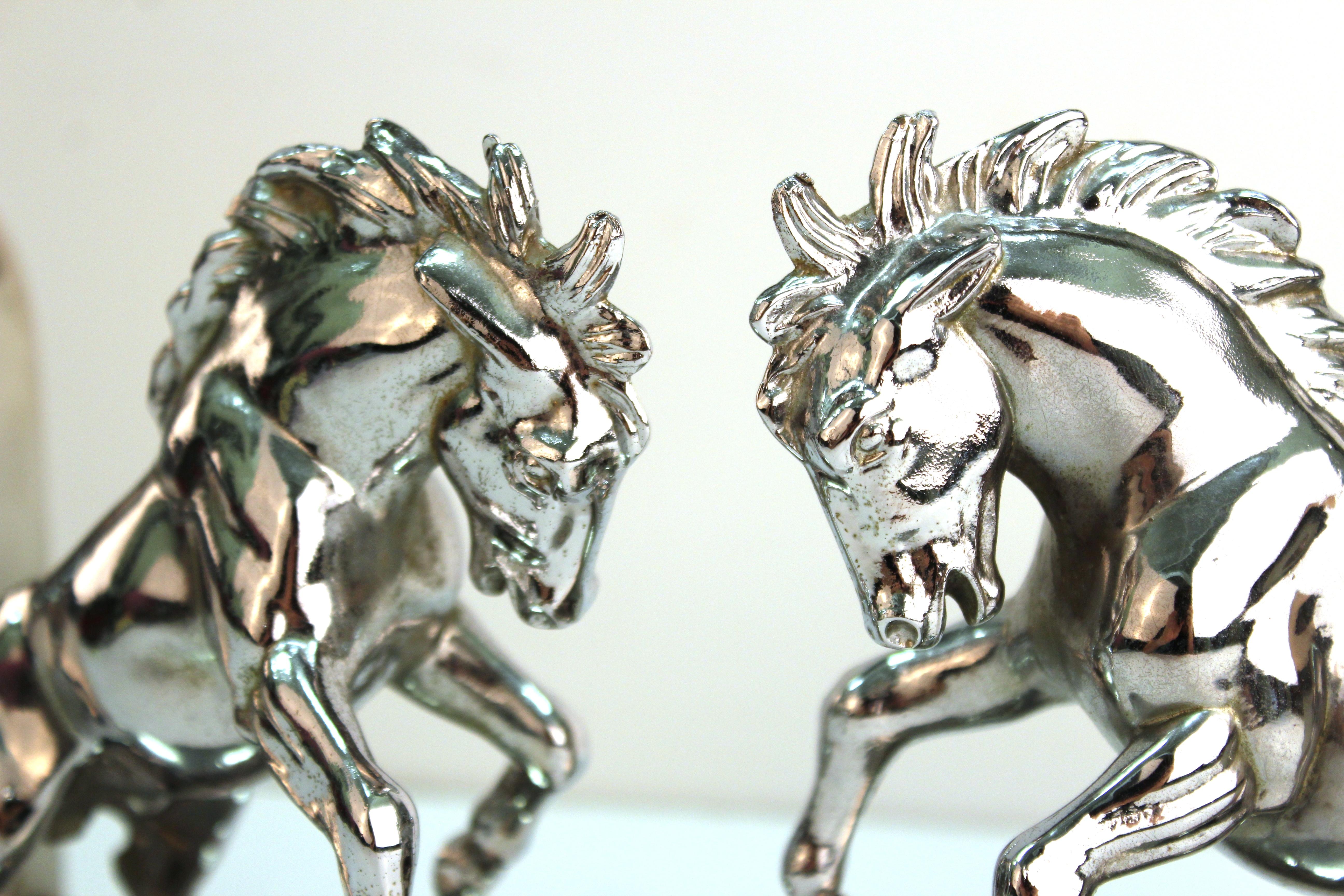 American Art Deco Silvered Bronze Horse Bookends Stamped 'White' 3