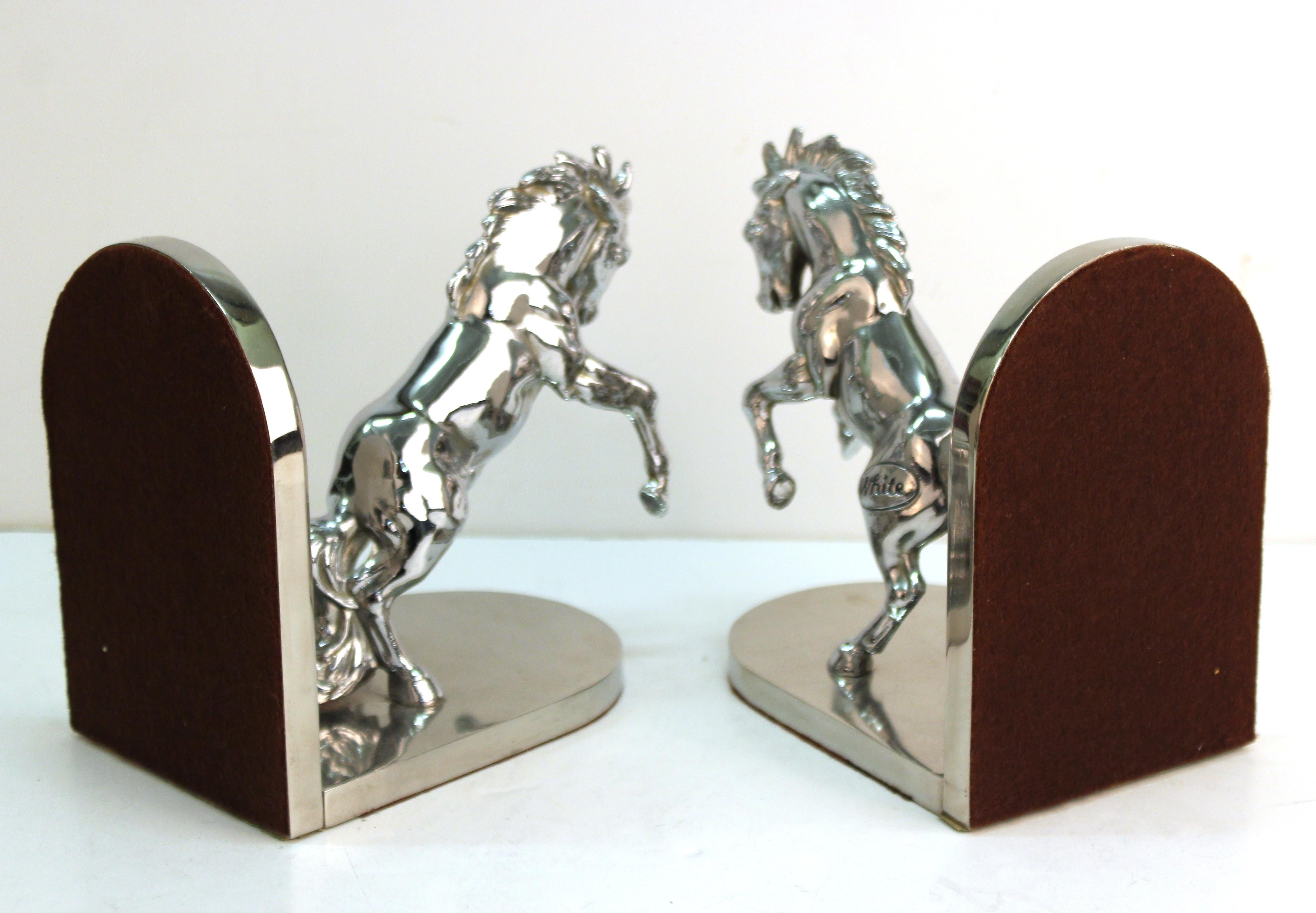 American Art Deco Silvered Bronze Horse Bookends Stamped 'White' 4