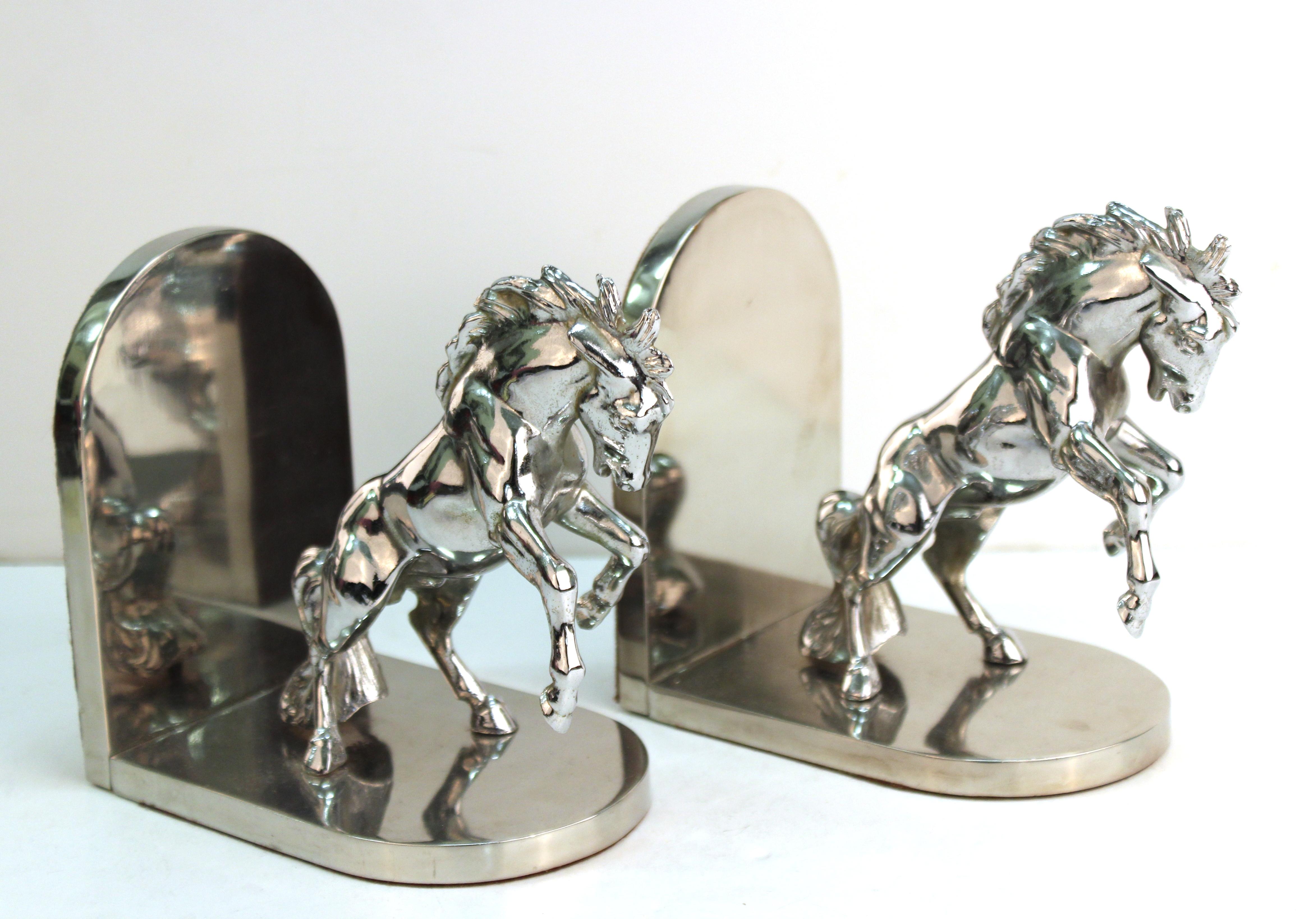 American Art Deco Silvered Bronze Horse Bookends Stamped 'White' 5