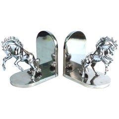 American Art Deco Silvered Bronze Horse Bookends Stamped 'White'