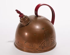 Bollitore da tè americano in rame massiccio in stile Art Déco con uccellino fischiante, anni ’20-’30