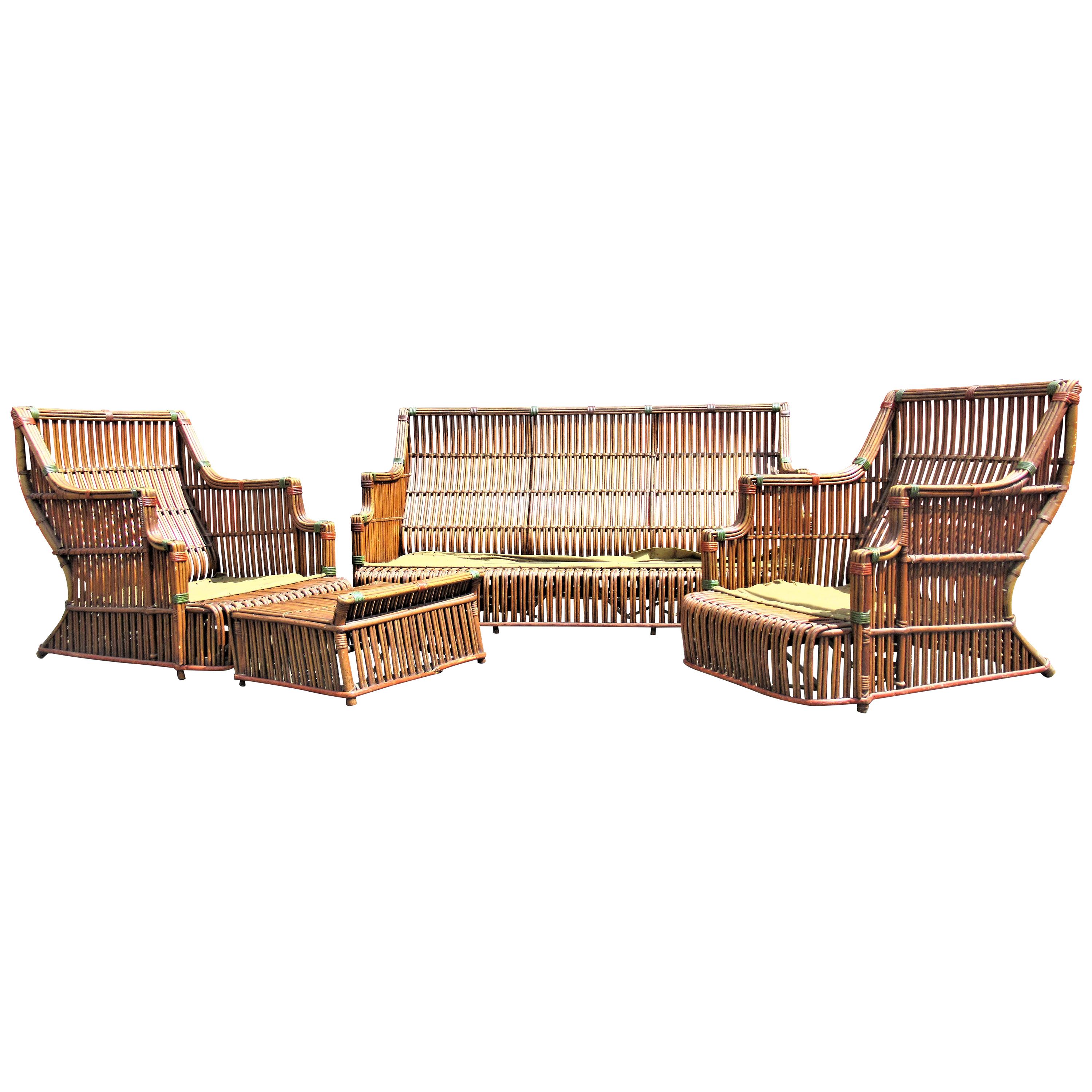 Rare American Art Deco Split Reed Furniture Set