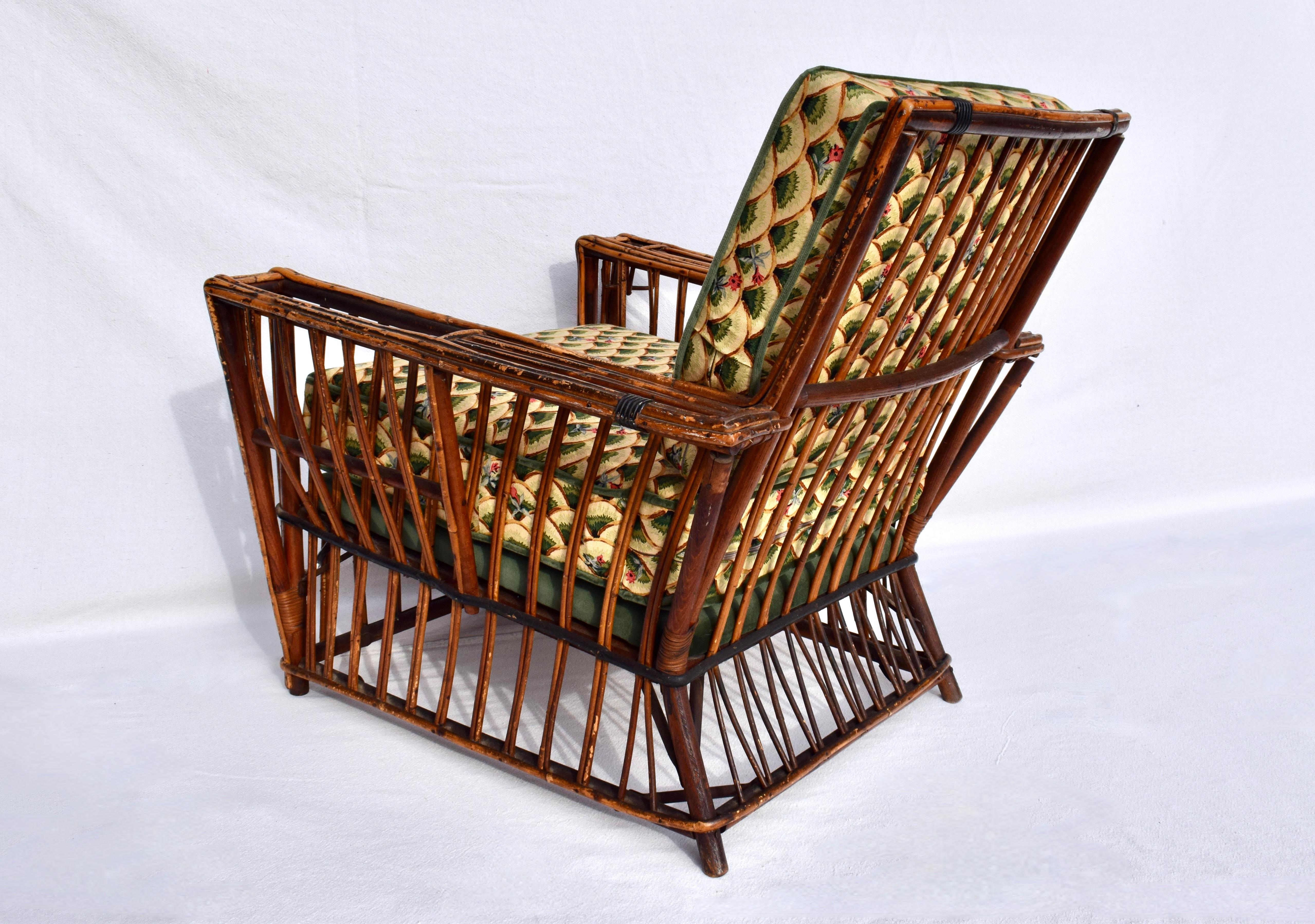 Amerikanischer Art Deco Split Reed Stick Wicker Presidents Lounge Chair im Angebot 3
