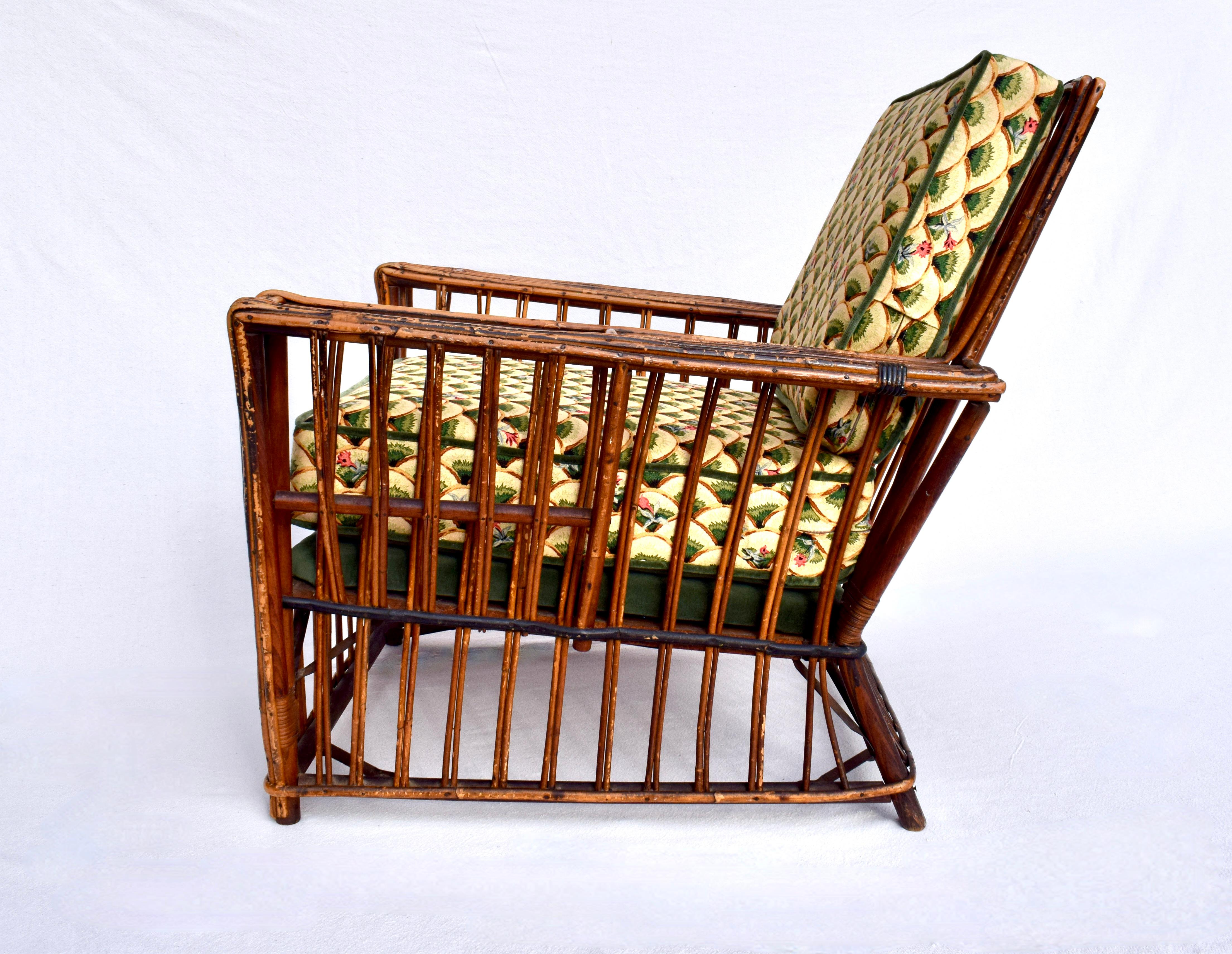 Amerikanischer Art Deco Split Reed Stick Wicker Presidents Lounge Chair im Angebot 4