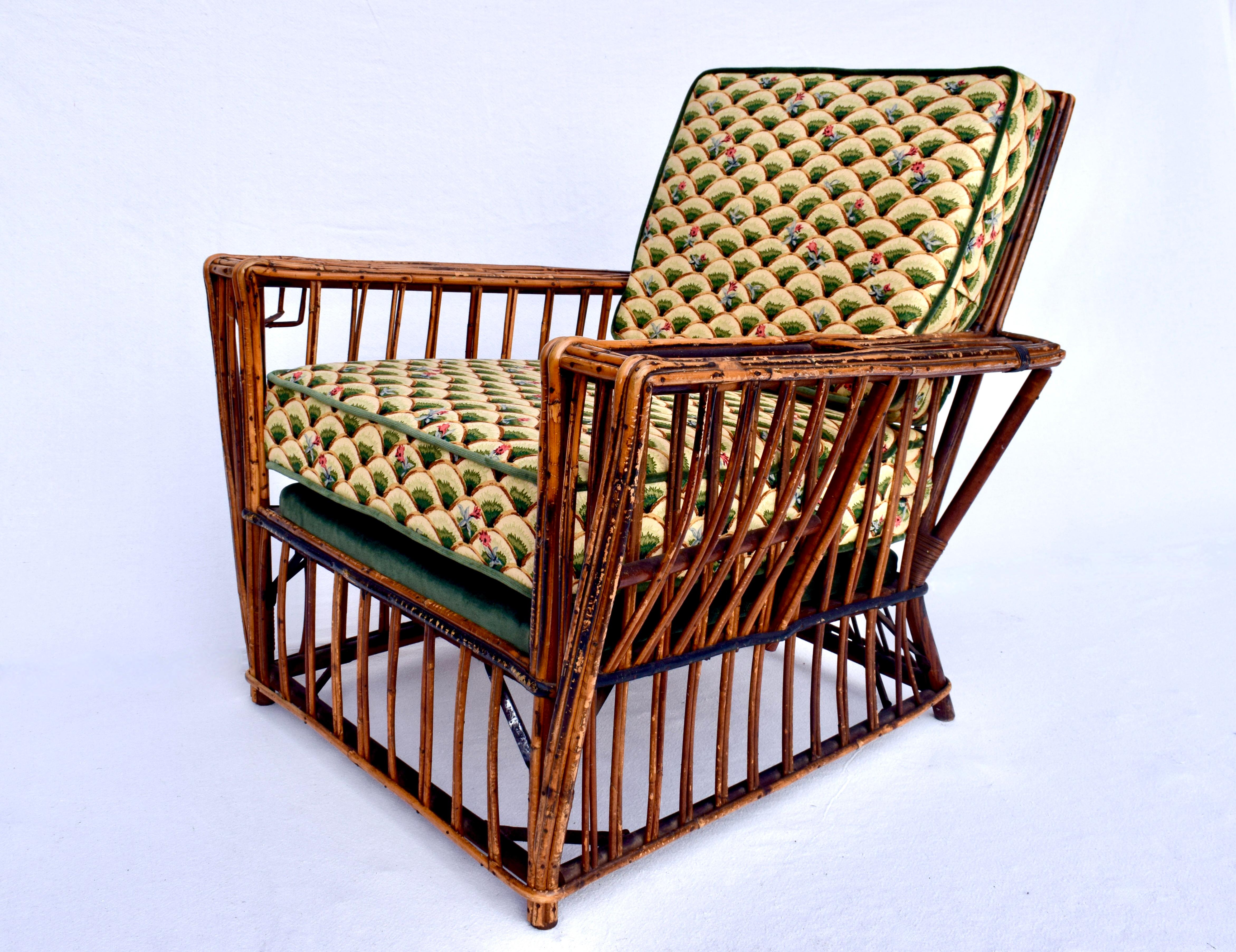 Amerikanischer Art Deco Split Reed Stick Wicker Presidents Lounge Chair im Angebot 5