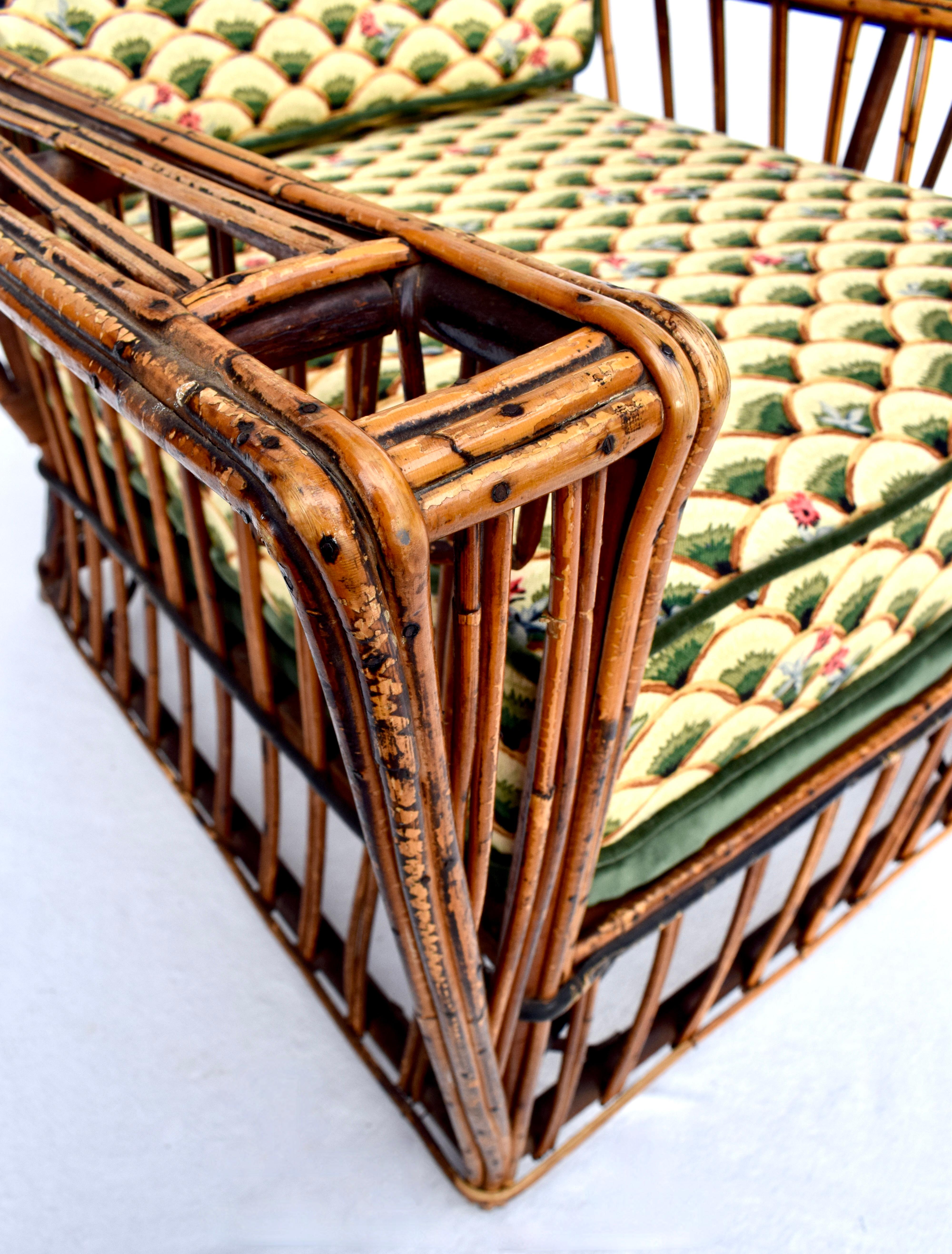 Amerikanischer Art Deco Split Reed Stick Wicker Presidents Lounge Chair im Angebot 6