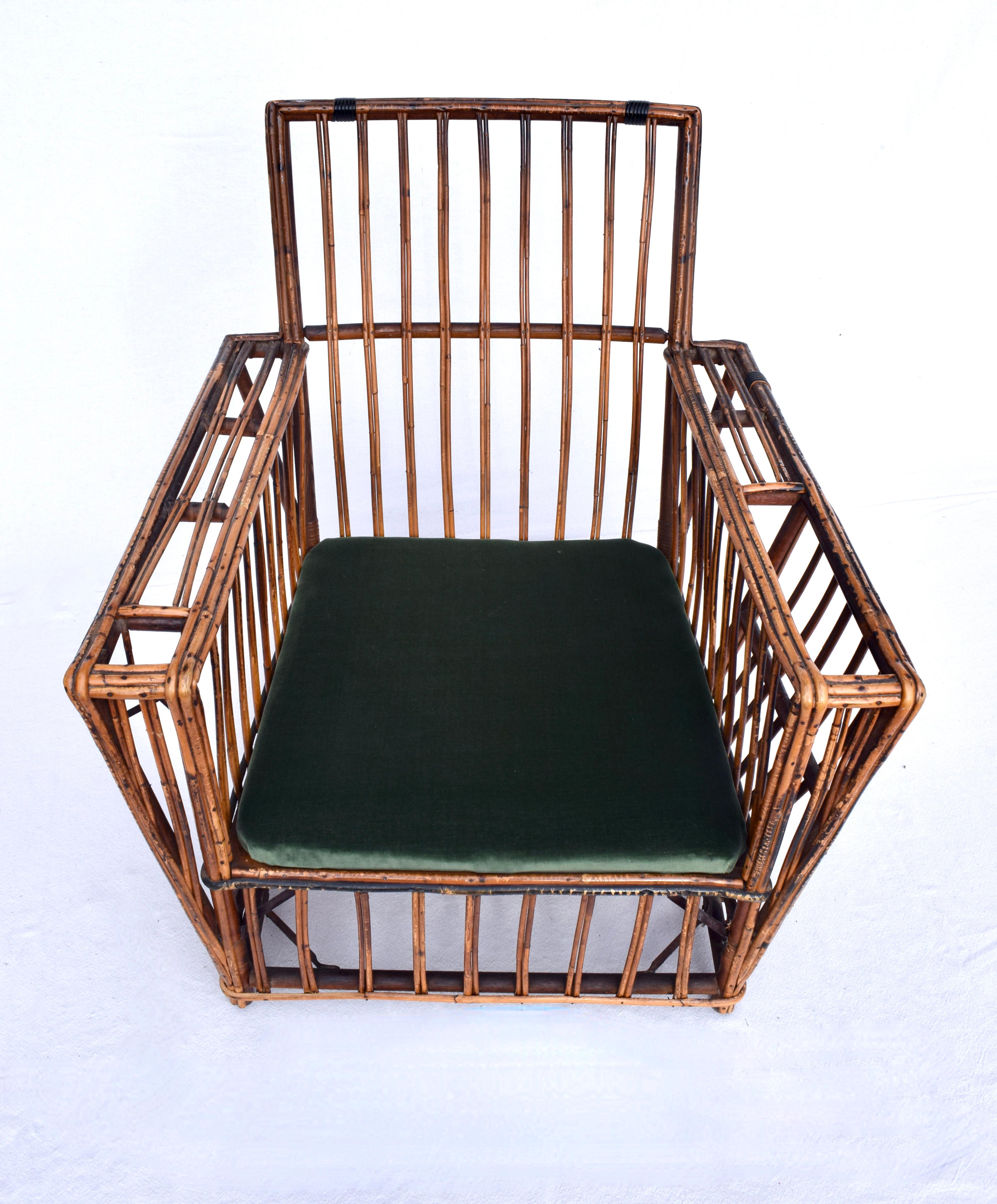 American Art Deco Split Reed Stick Wicker Presidents Lounge Chair For Sale 9