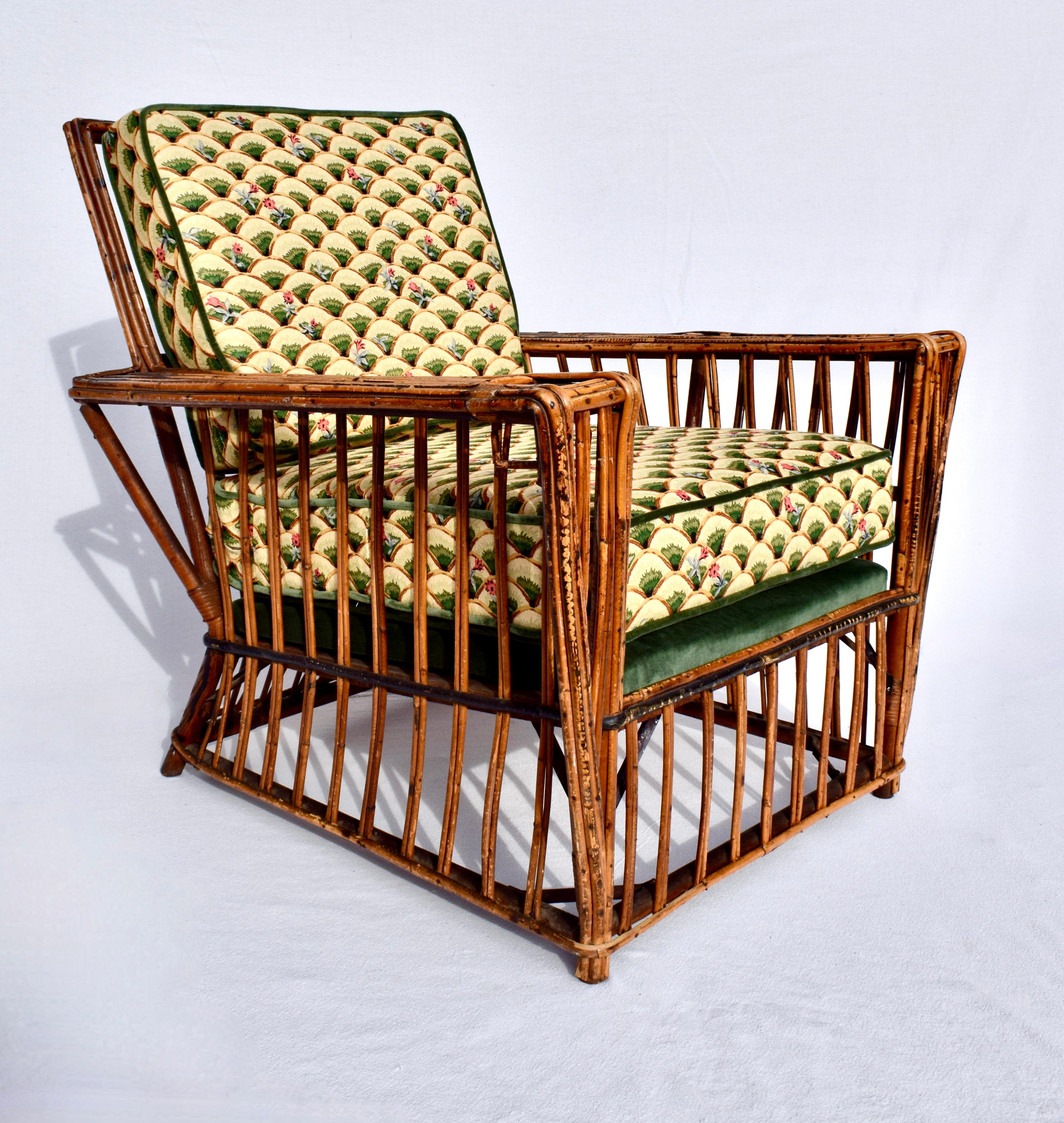 Amerikanischer Art Deco Split Reed Stick Wicker Presidents Lounge Chair im Angebot 8