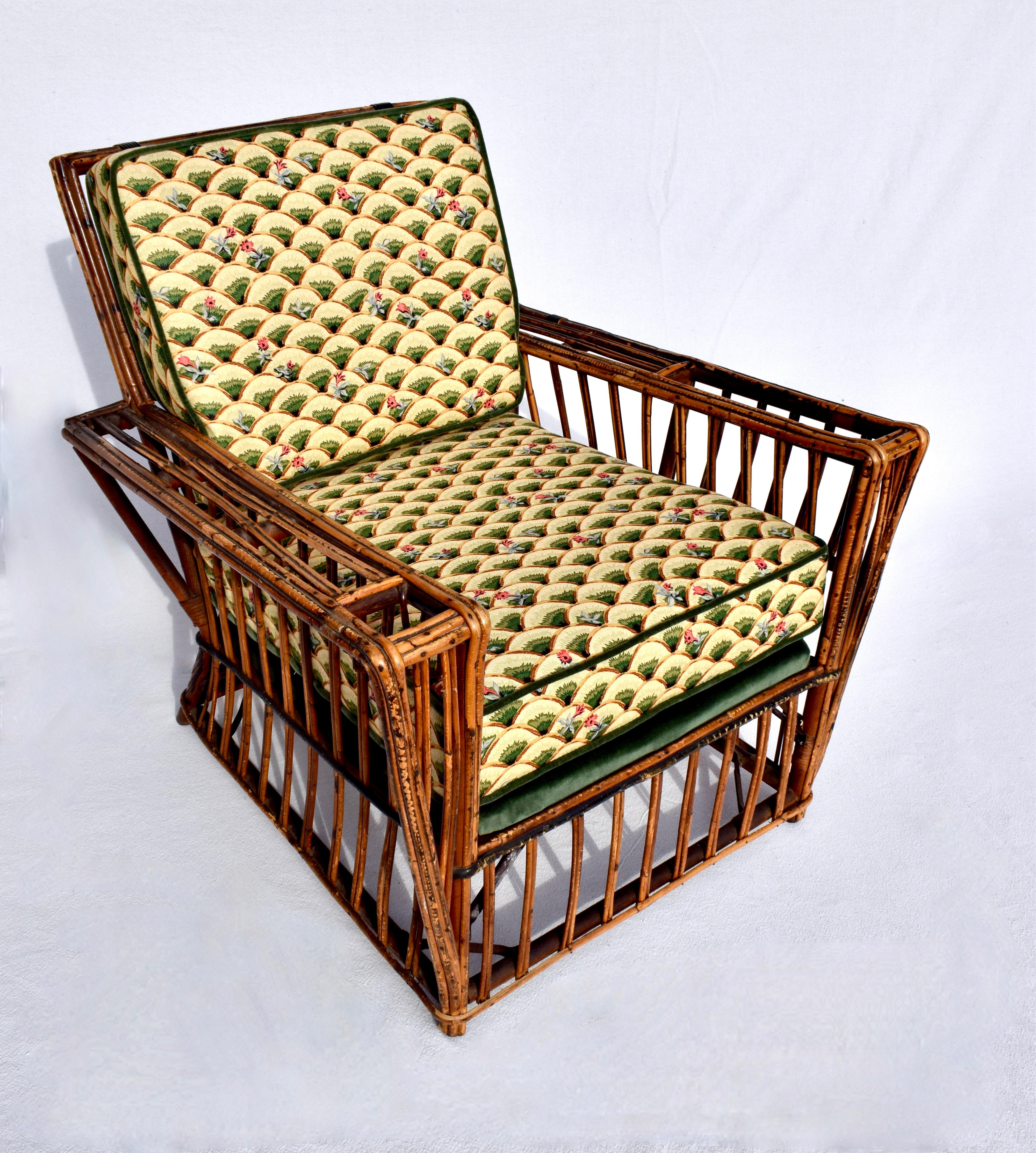20th Century American Art Deco Split Reed Stick Wicker Presidents Lounge Chair For Sale