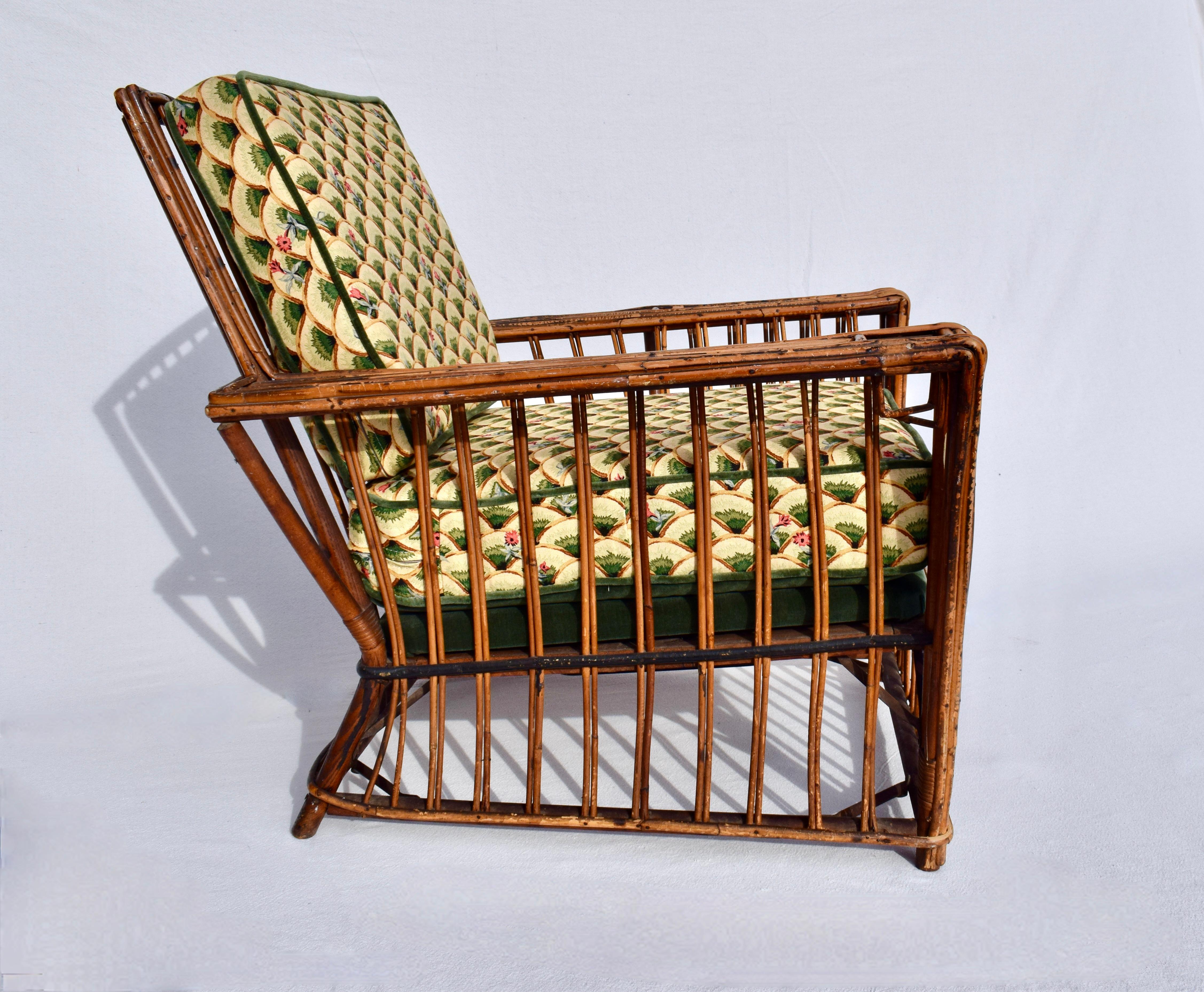 Amerikanischer Art Deco Split Reed Stick Wicker Presidents Lounge Chair (Leinen) im Angebot