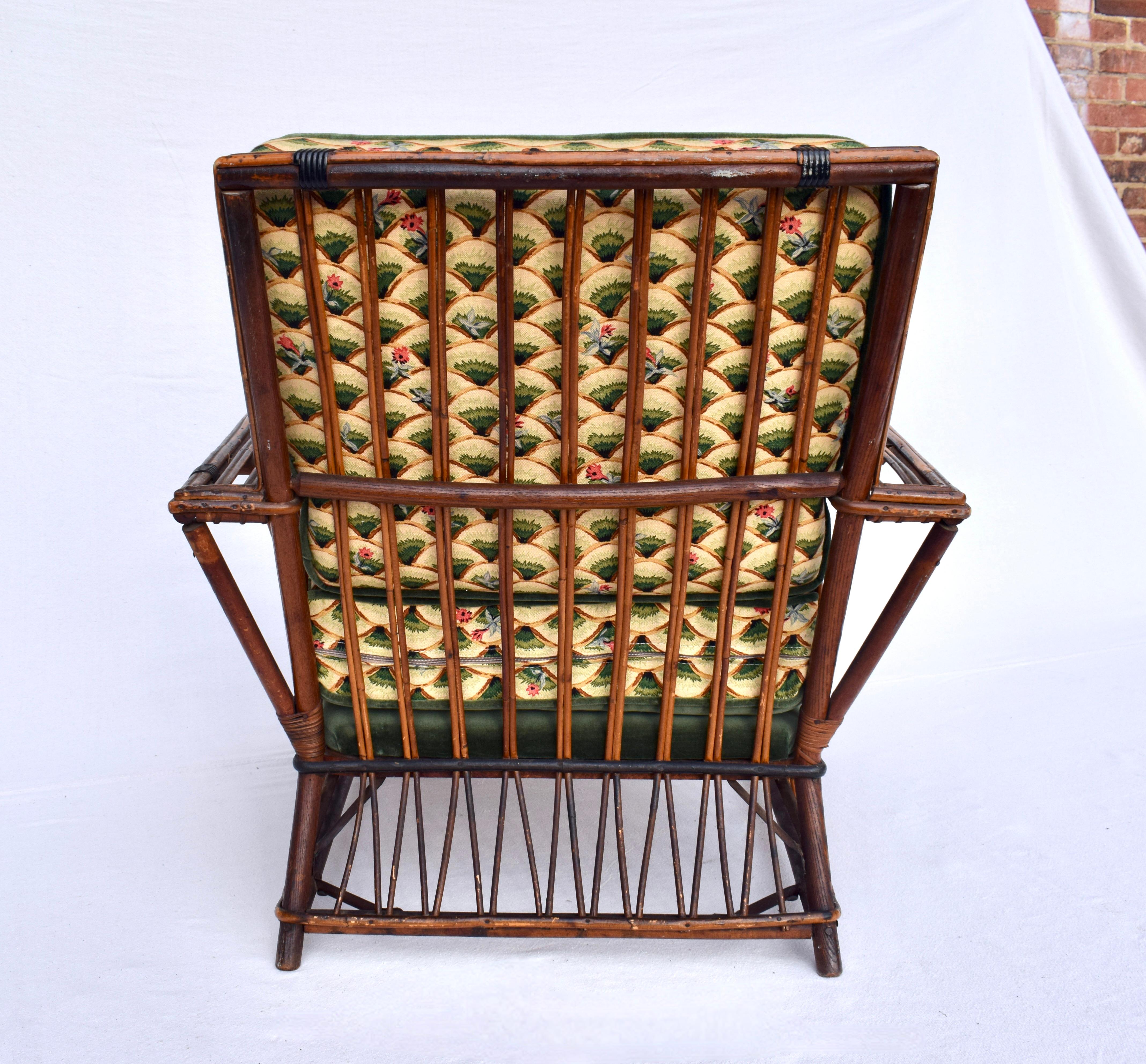 Amerikanischer Art Deco Split Reed Stick Wicker Presidents Lounge Chair im Angebot 1