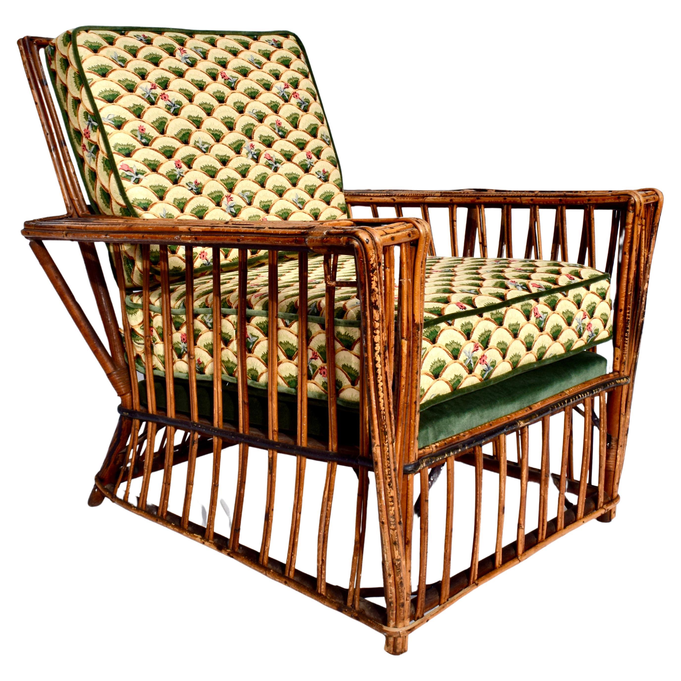 Amerikanischer Art Deco Split Reed Stick Wicker Presidents Lounge Chair