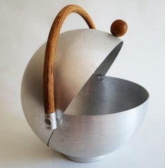 American Art Deco Spun Aluminum & Reed Spherical Muffin Warmer by Russel Wright.