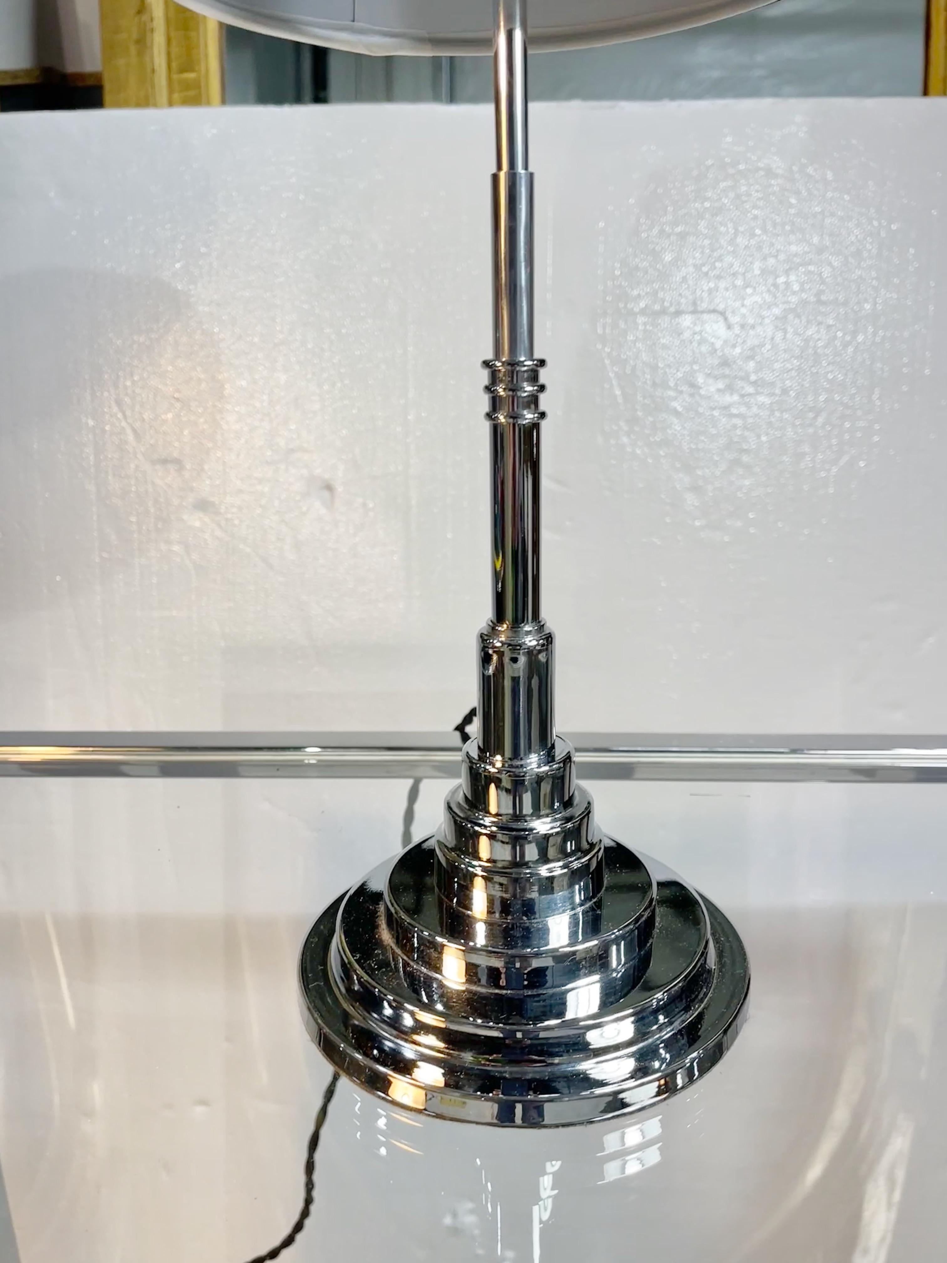 American Art Deco Stepped Chrome Table Lamp For Sale 1
