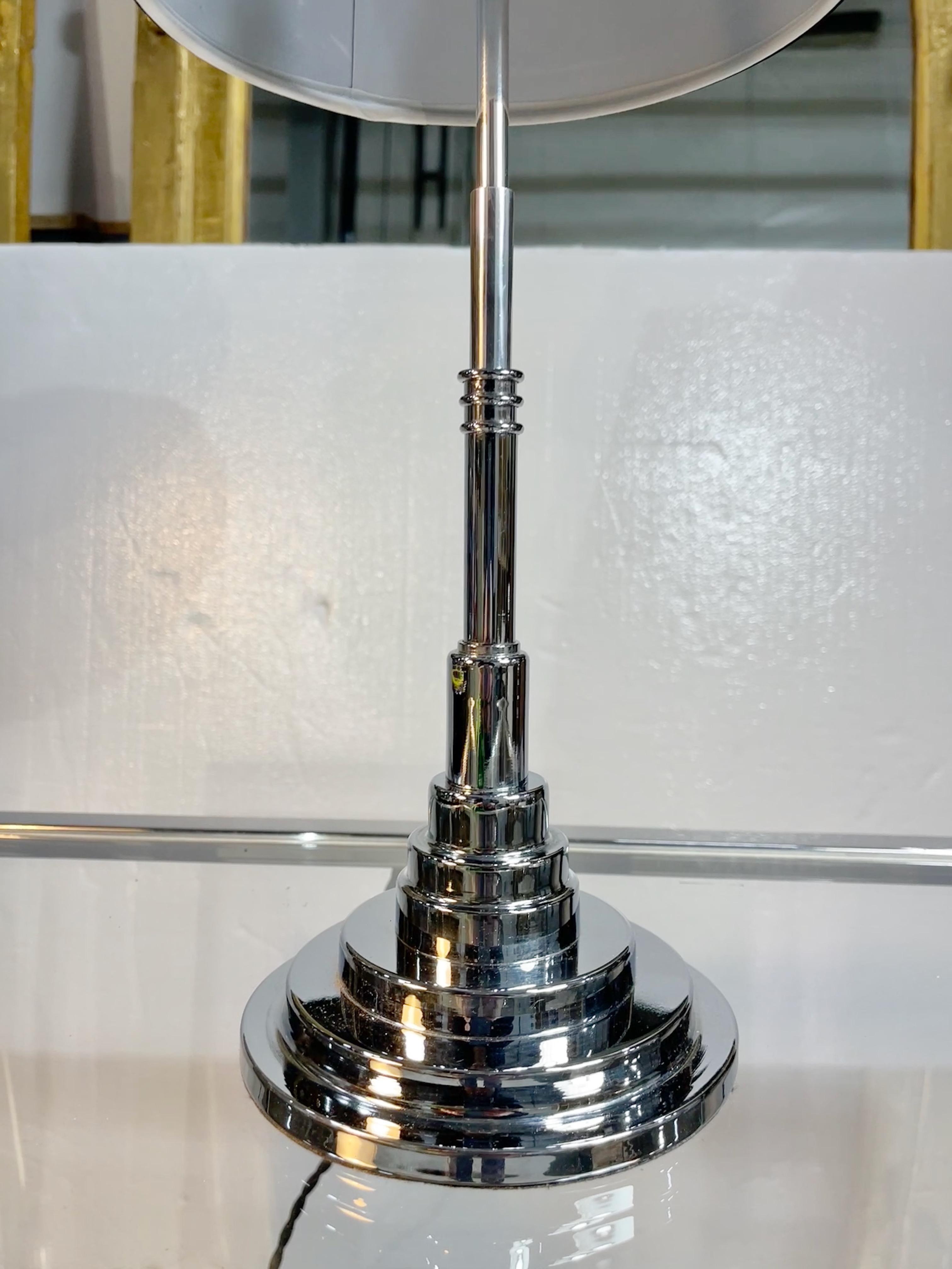 American Art Deco Stepped Chrome Table Lamp For Sale 2