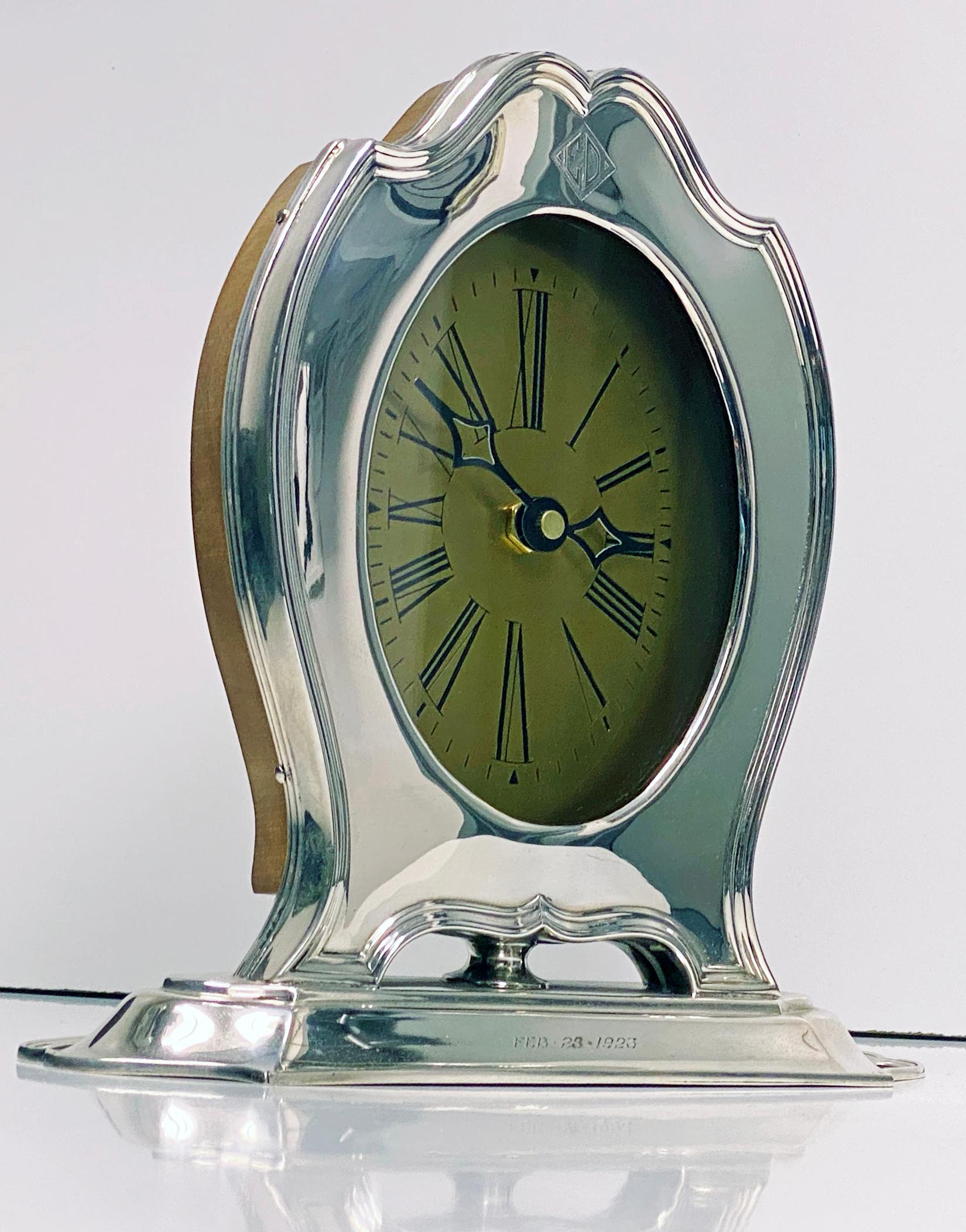 Early 20th Century American Art Deco Sterling Clock, Reed & Barton, circa 1920