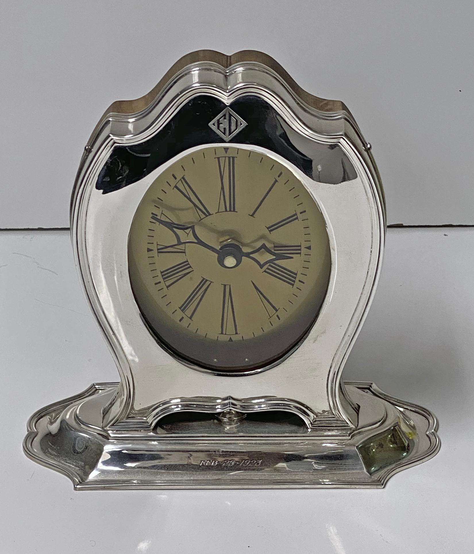 Sterling Silver American Art Deco Sterling Clock, Reed & Barton, circa 1920
