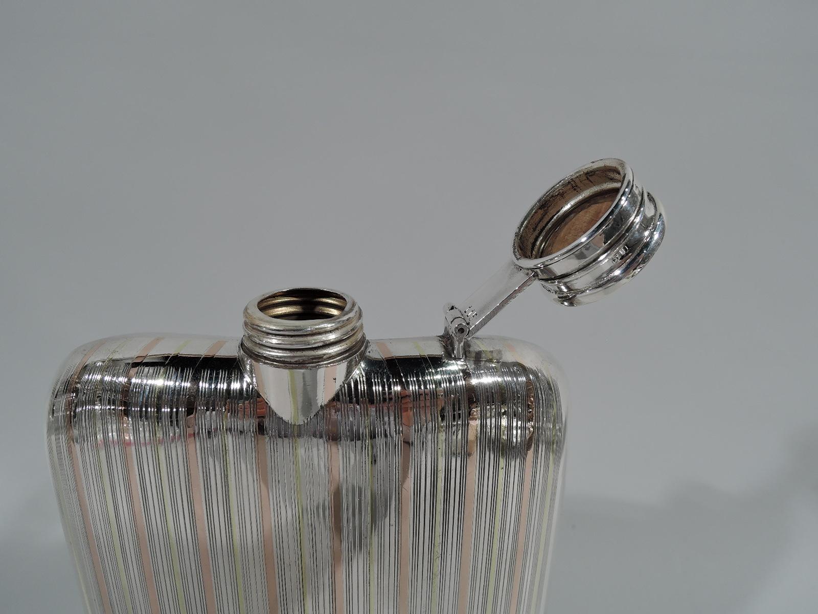 20th Century American Art Deco Sterling Silver and 14-Karat Gold Flask