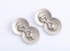 American Art Deco Sterling Silver and Blue and White Guilloche Enamel Cufflinks