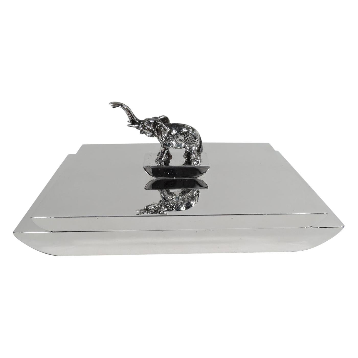American Art Deco Sterling Silver Box with Elephant Finial