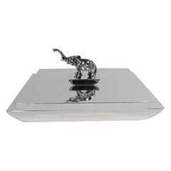 American Art Deco Sterling Silver Box with Elephant Finial