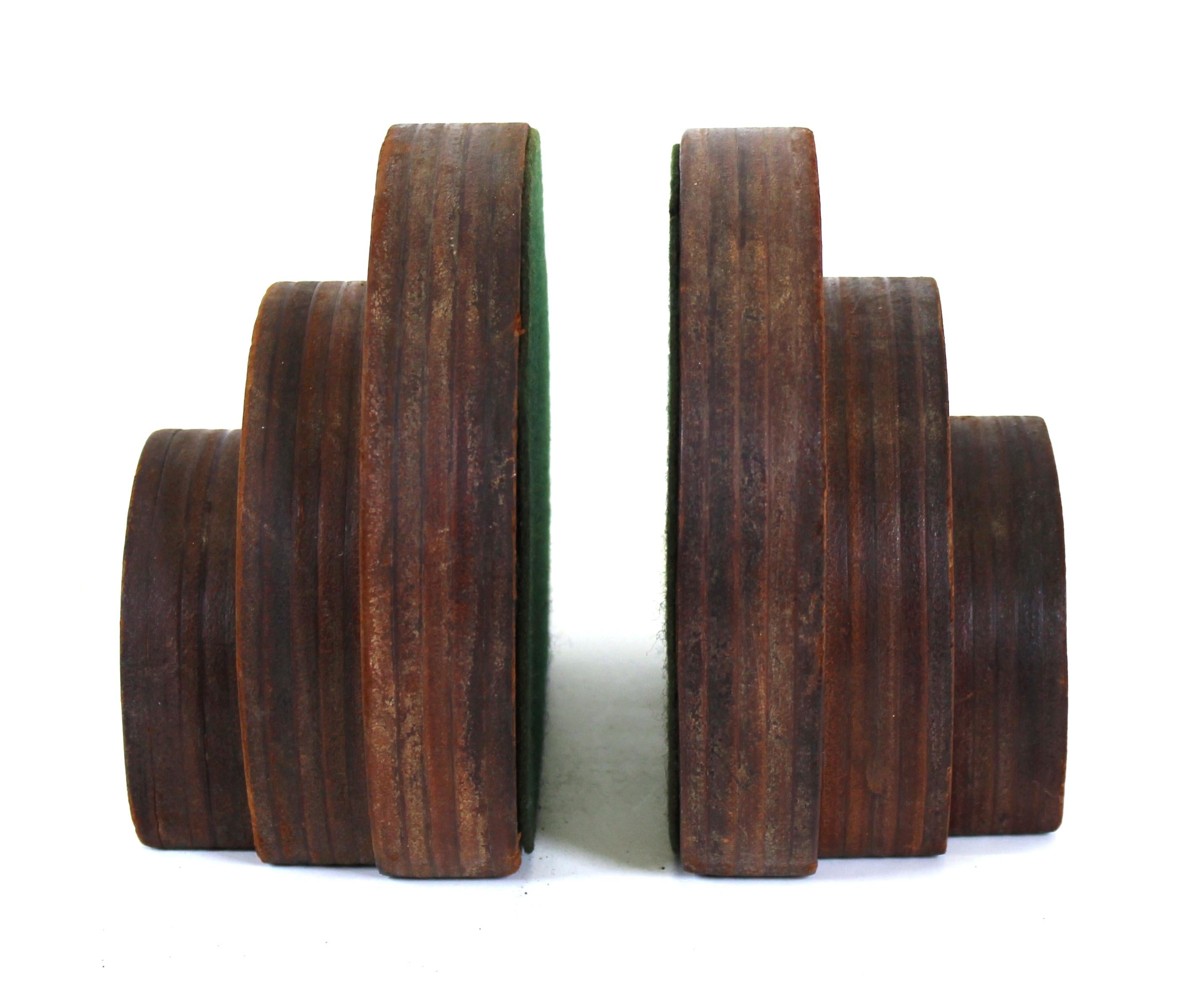 Mid-20th Century American Art Deco Streamline Stacked Leather Bookends