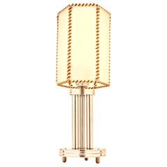 American Art Deco Studio Aluminum & Lucite Lamp with Gimped Hexagonal Shade