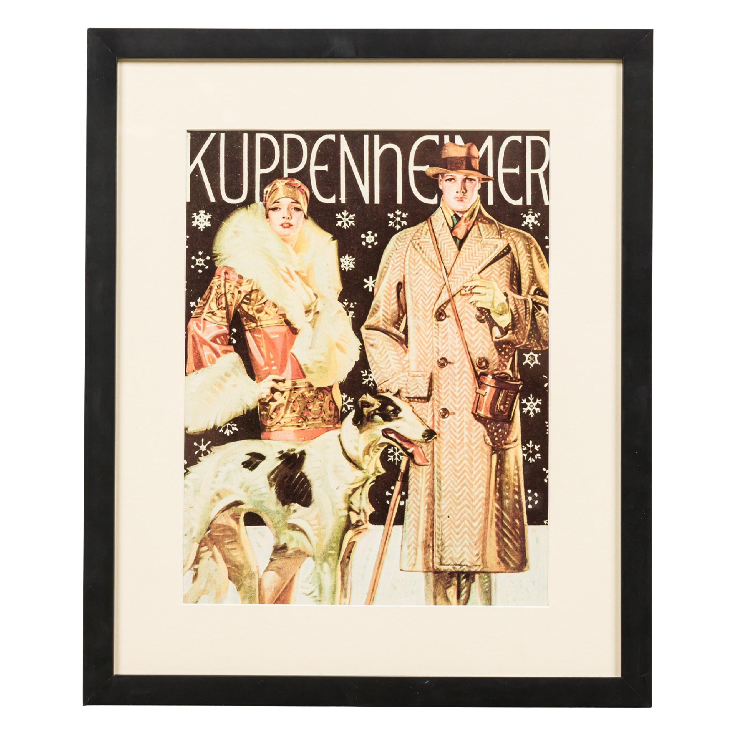 Annonce de vêtements Kuppenheimer encadrée de style Art déco américain en vente