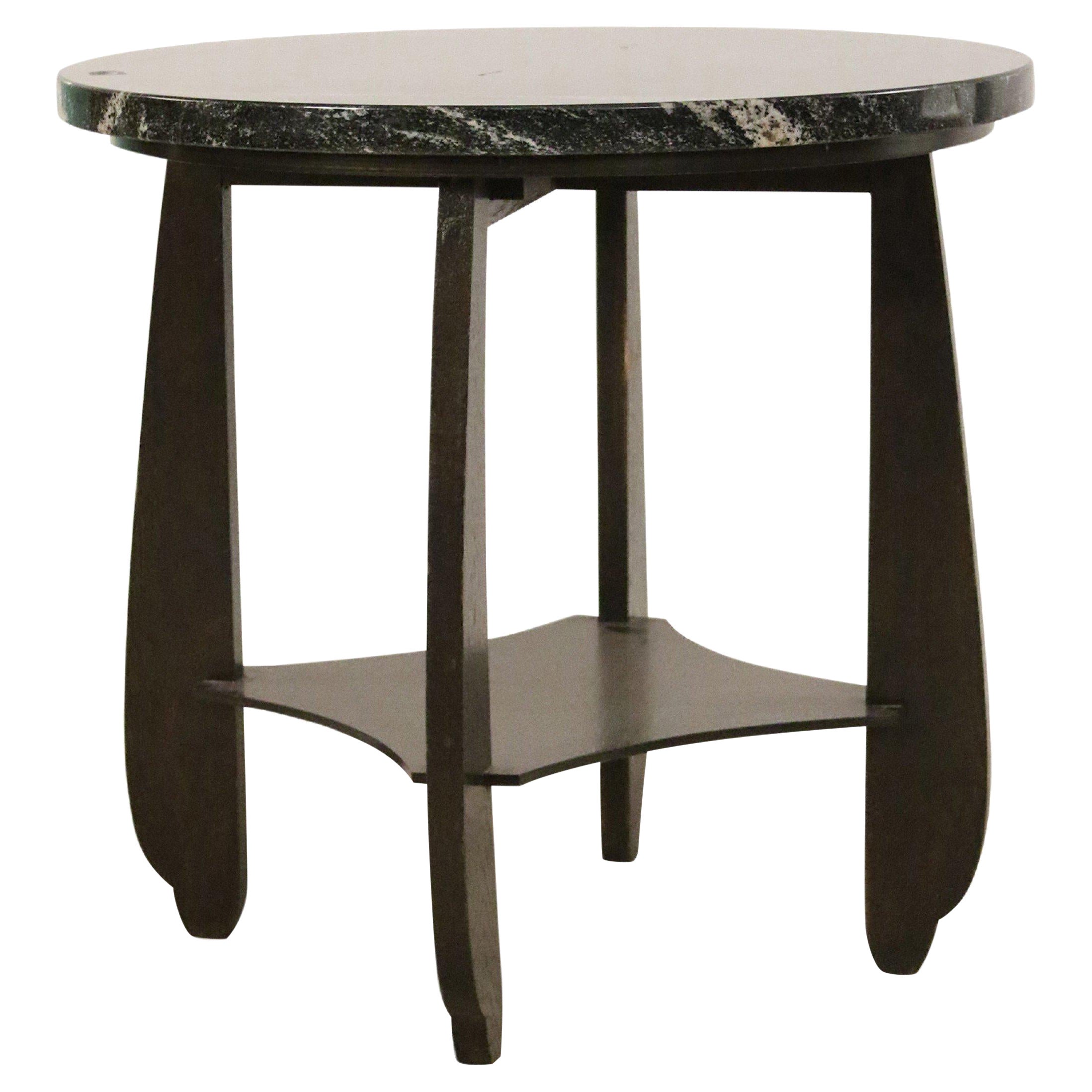 Table d'extrémité de style Art Déco américain en marbre rond et bois laqué