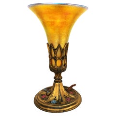 American Art Deco Table Lamps with Iridescent Art Glass Shade
