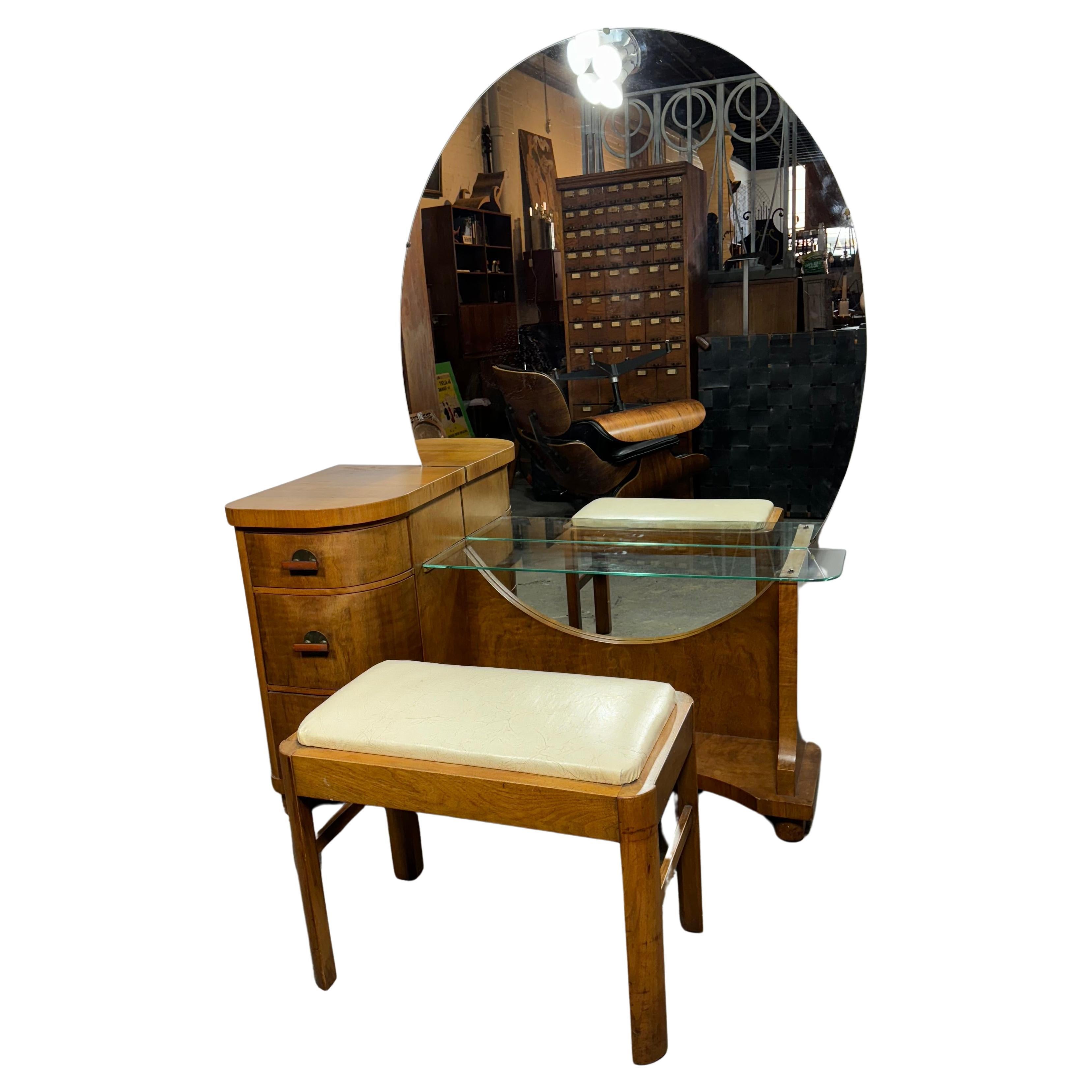 Mid-20th Century American Art Deco Vanity /Dressing Table and bench by Henry STEUL & sons For Sale