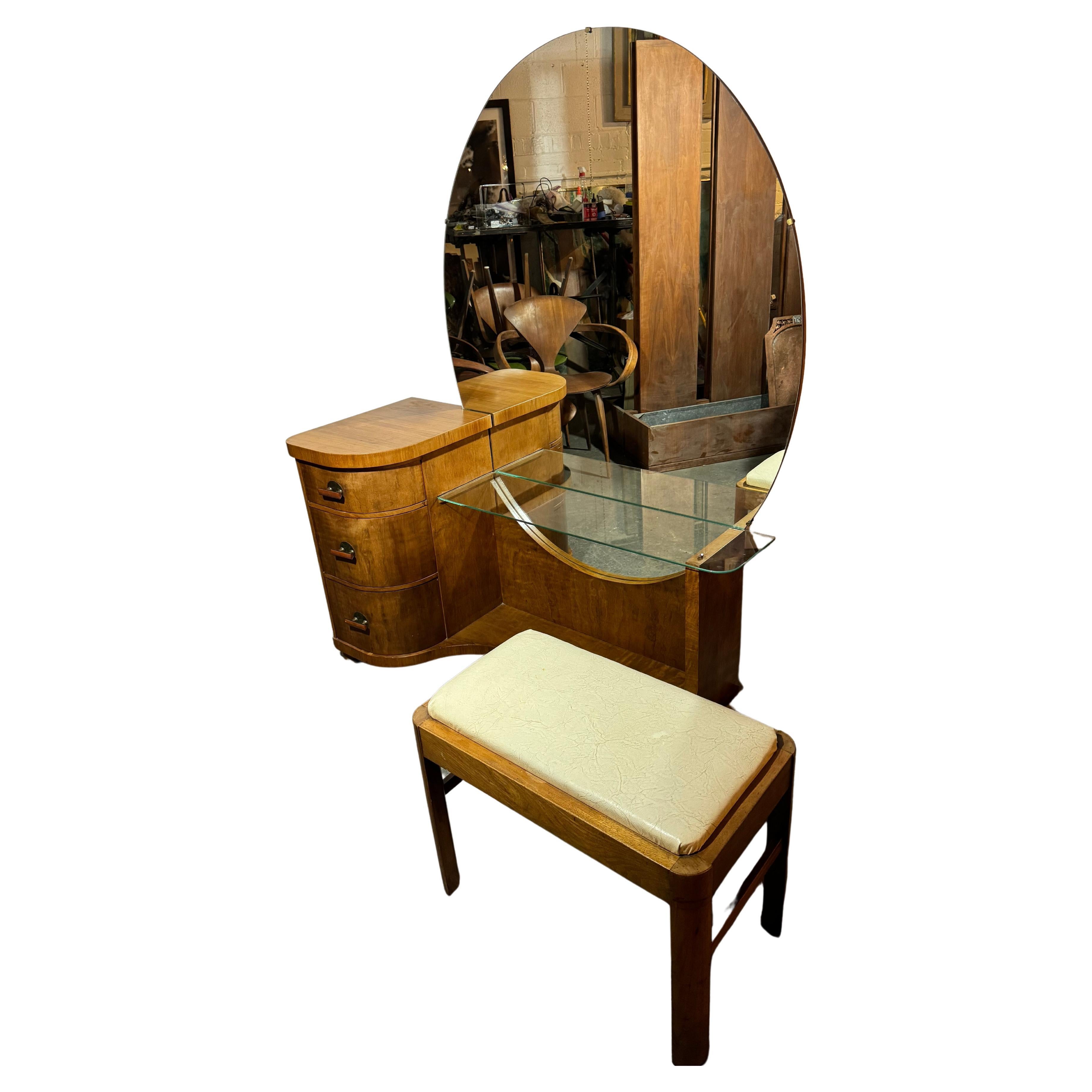 American Art Deco Vanity /Dressing Table and bench by Henry STEUL & sons For Sale