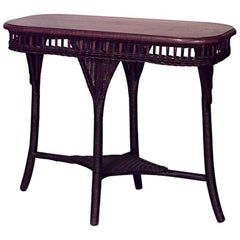 American Art Deco Wicker and Oak Oval End Table, 20th Century
