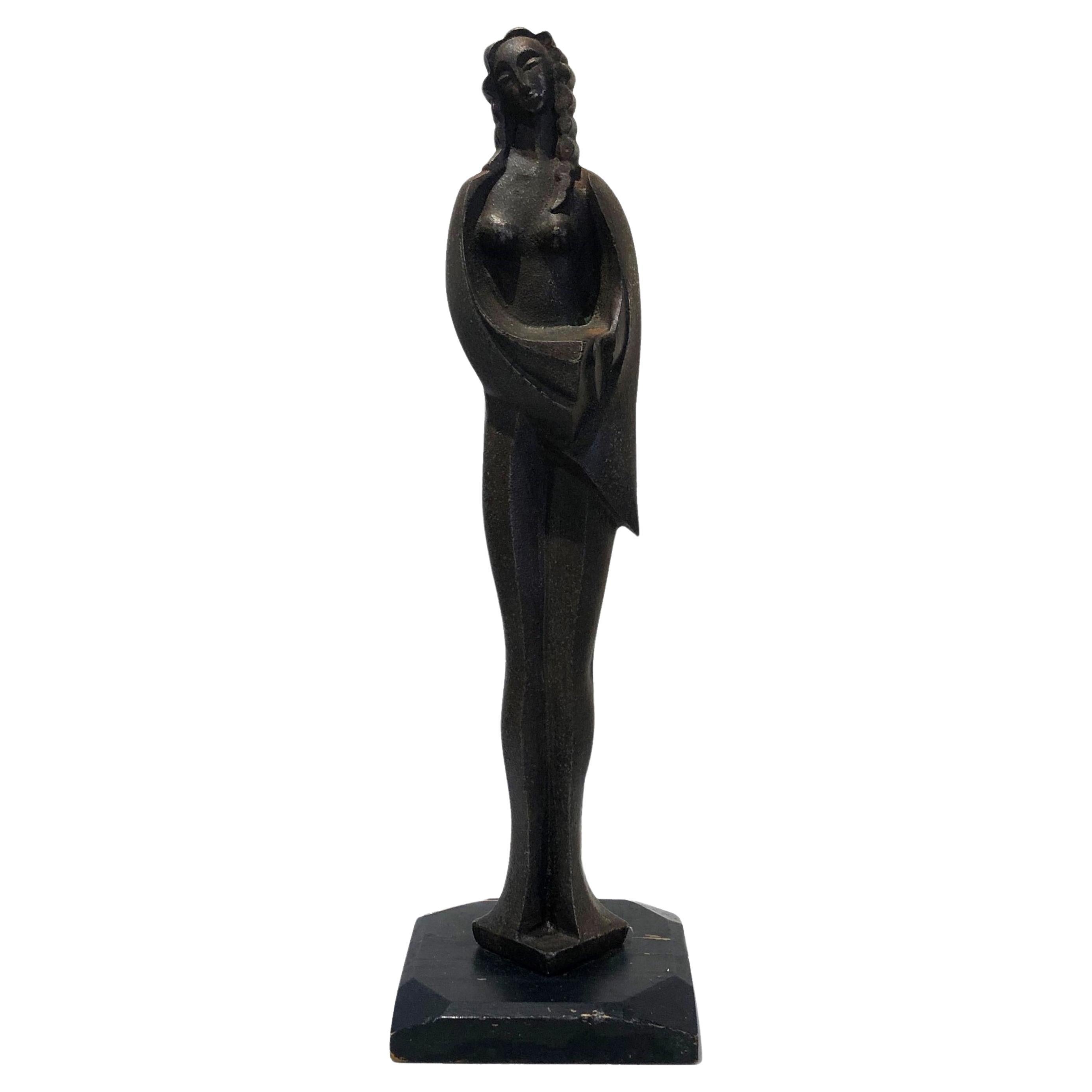 American Art Deco Wrought Iron Sculpture of Nude Female, ca. 1920’s  For Sale