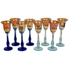 Used American Art Glass Set of 8 Stemmed  Wine Glasses