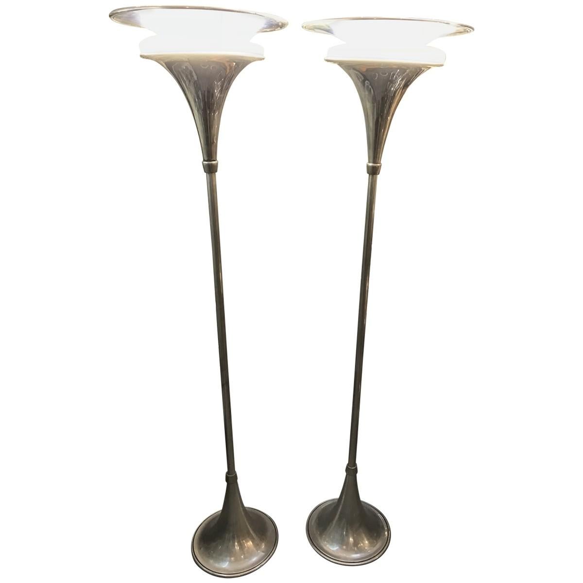 American Art Midcentury Moderne Chrome Floor Lamp Torchères