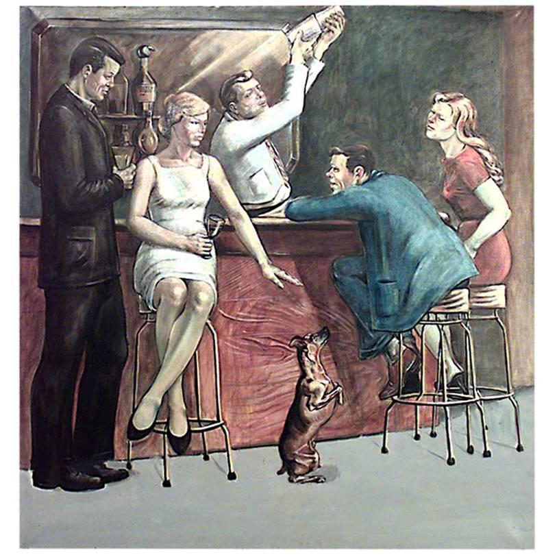 American Art Moderne 1940s Five Panel Mural Oil Painting