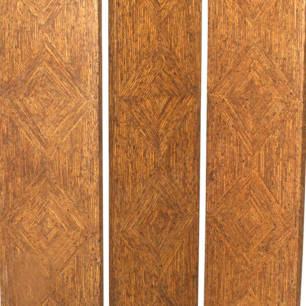 2 American Art Moderne (1940s) rust painted faux woven rush 3 fold screens with diamond design (PRICED EACH).