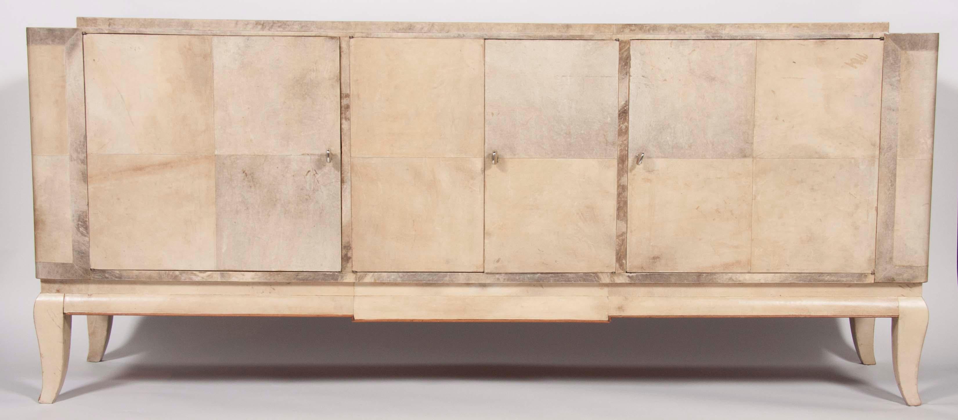 Hand-Crafted American Art Moderne Parchment Covered Credenza 