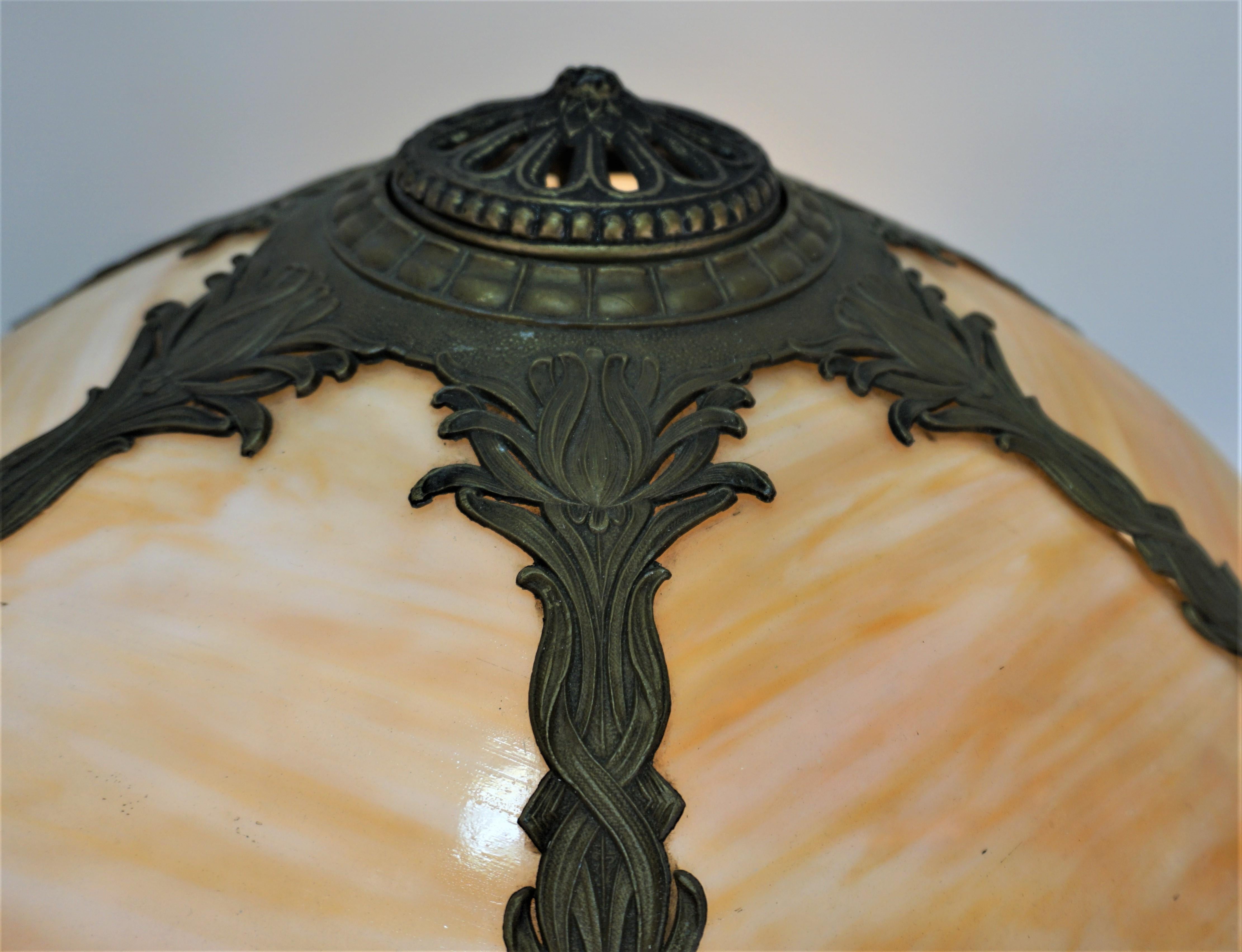 Cold-Painted American Art Nouveau American Slag Glass Table Lamp, Early 20th Century
