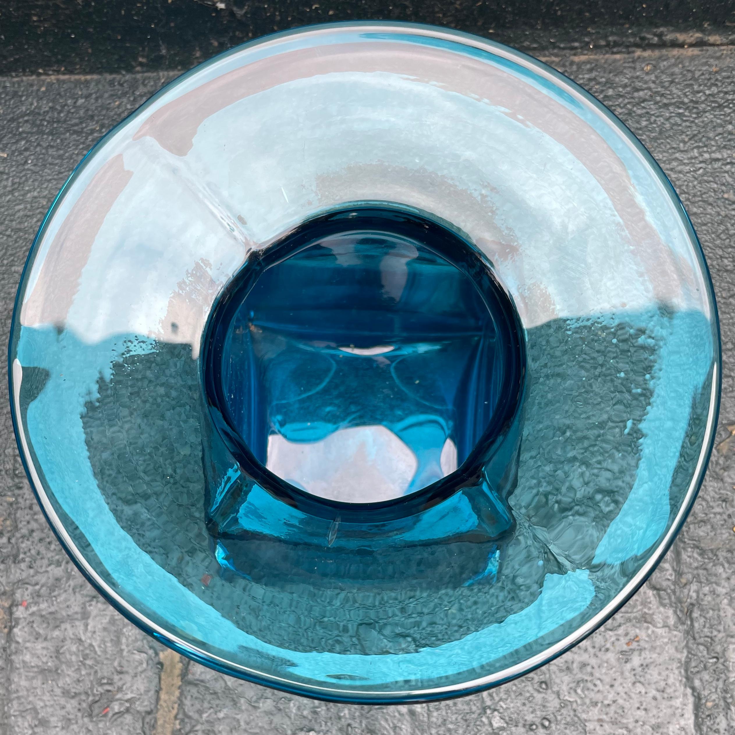 American Art Nouveau Aquamarine Blue Glass Vase. In Good Condition For Sale In New York, NY