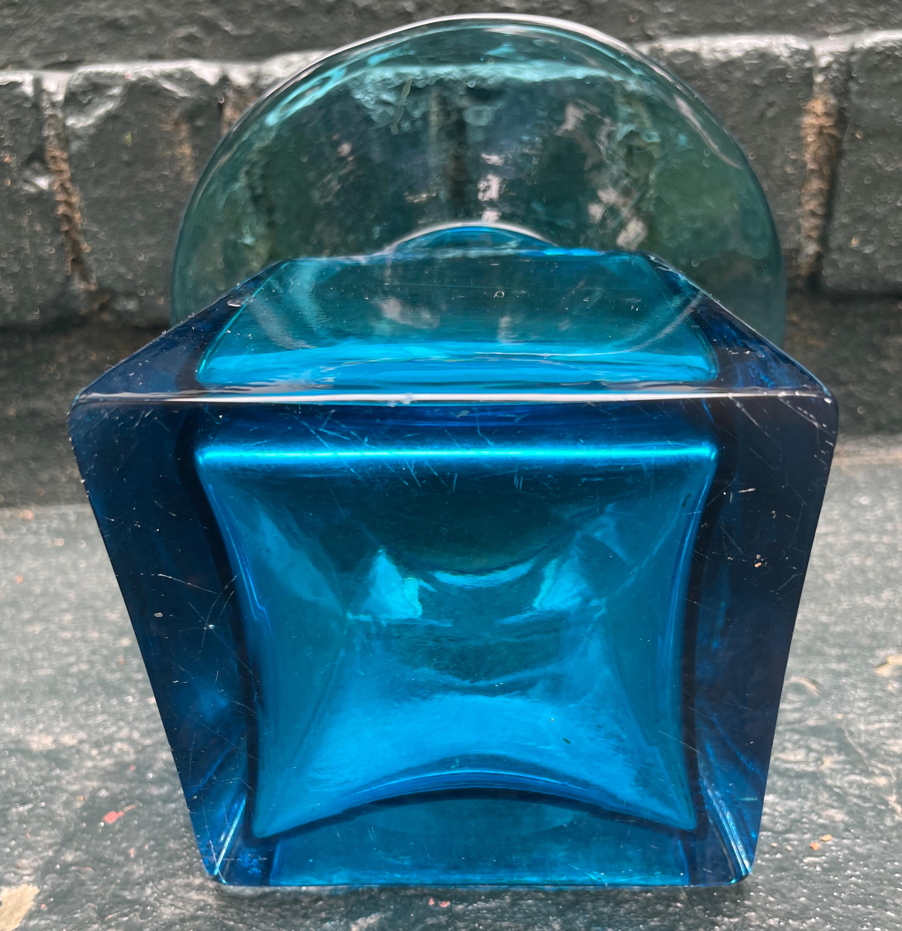 American Art Nouveau Aquamarine Blue Glass Vase. For Sale 1