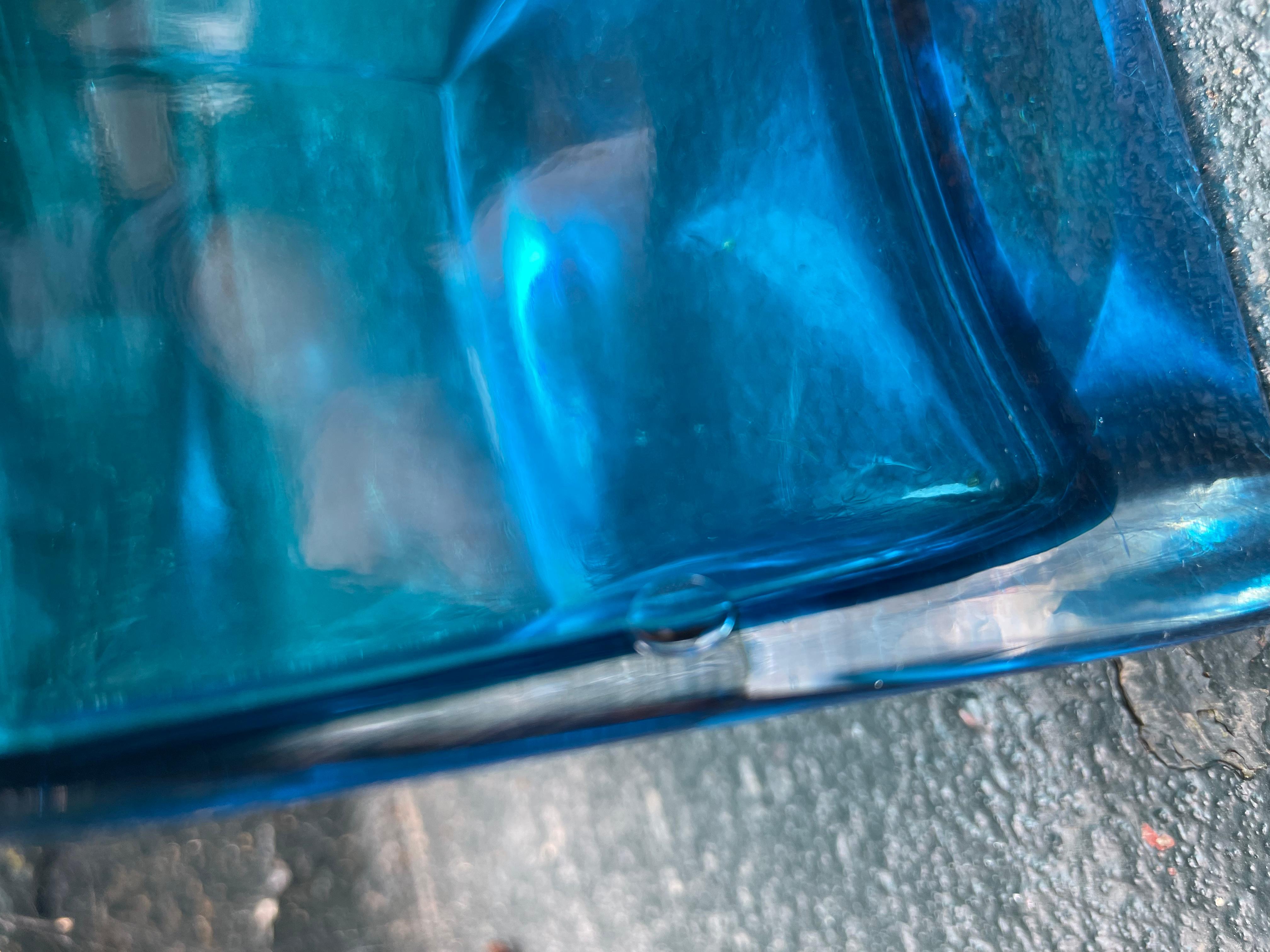 American Art Nouveau Aquamarine Blue Glass Vase. For Sale 3
