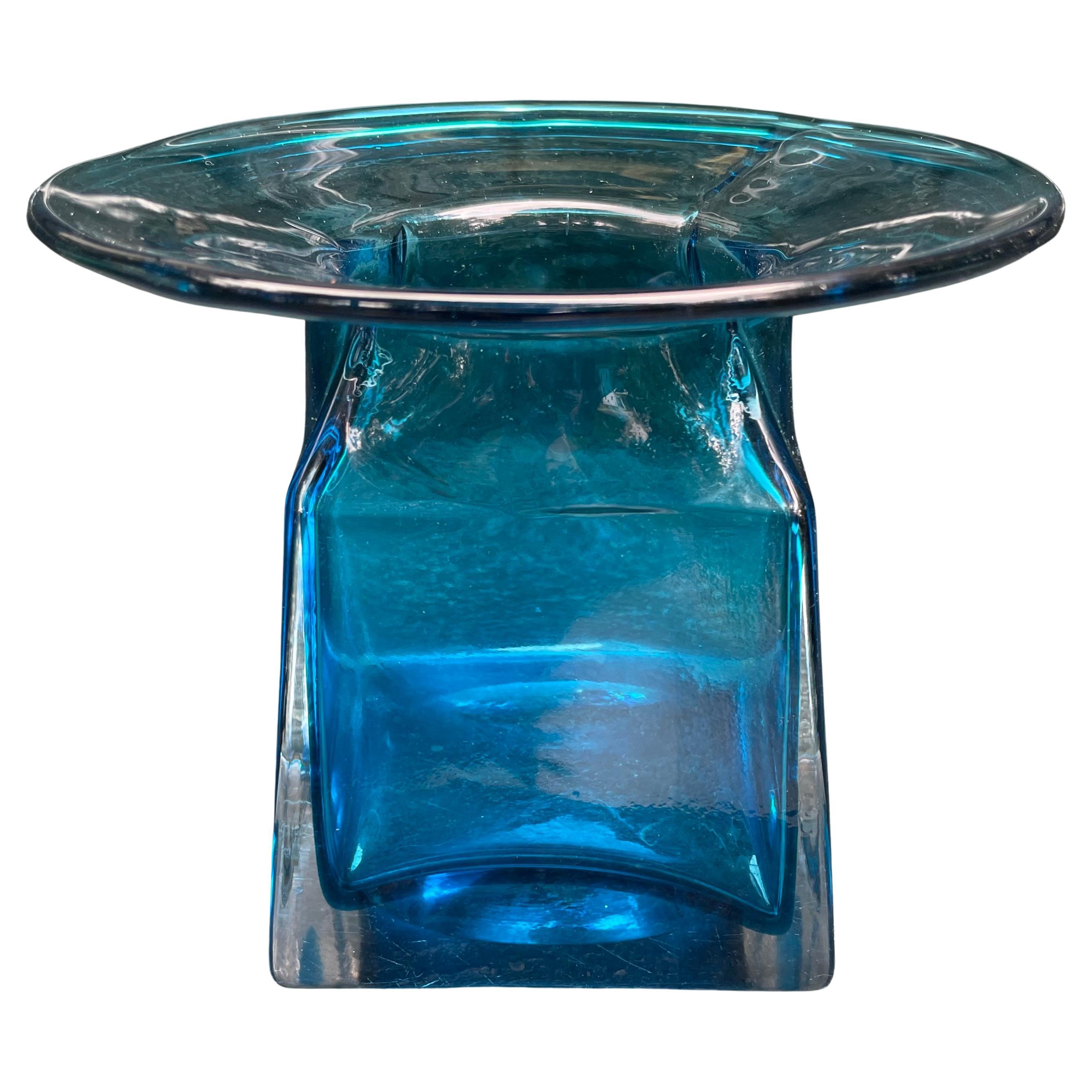 American Art Nouveau Aquamarine Blue Glass Vase. For Sale