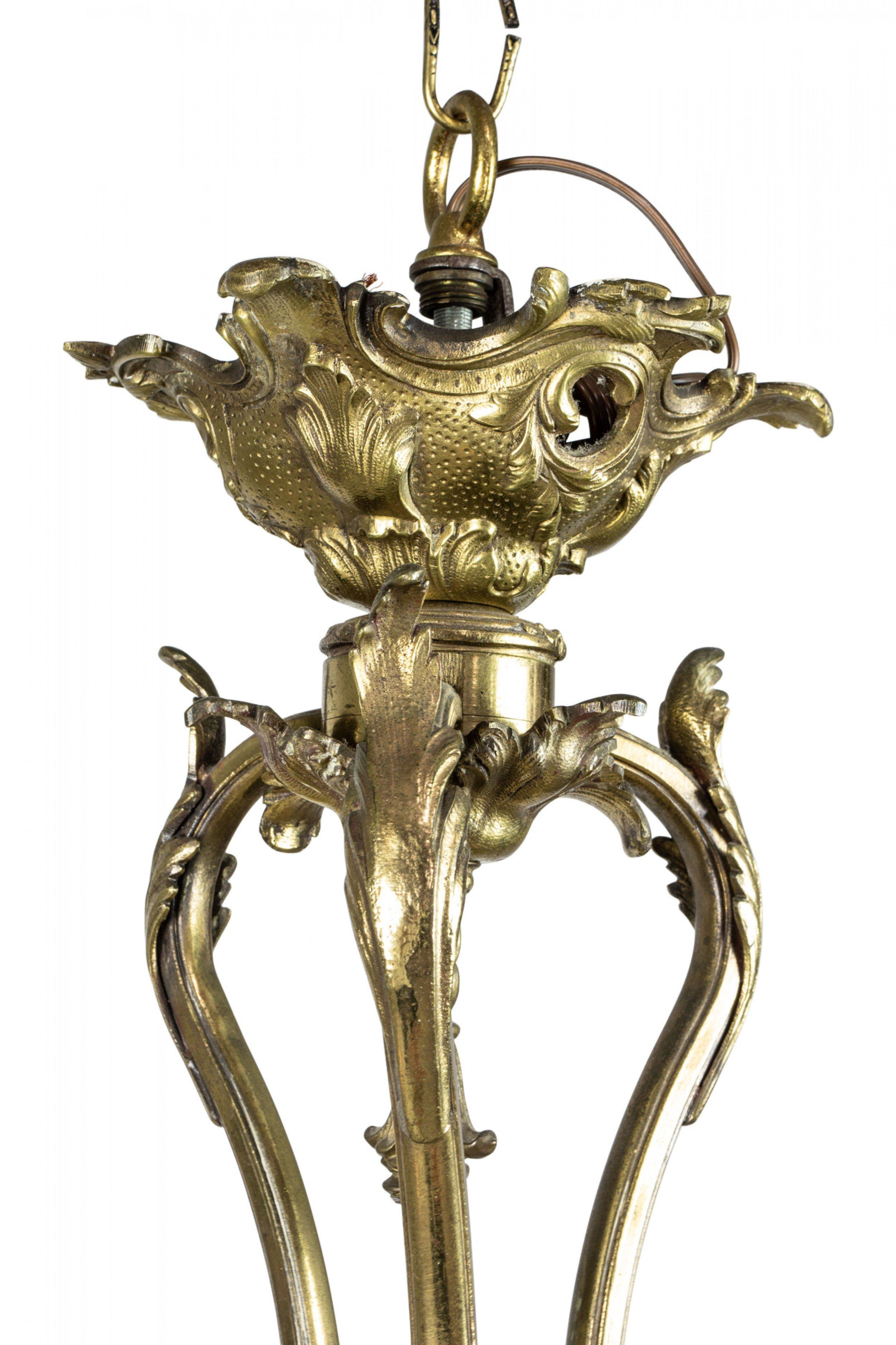 20th Century American Art Nouveau Bronze 6-Arm Chandelier with Carnival Glass Globes